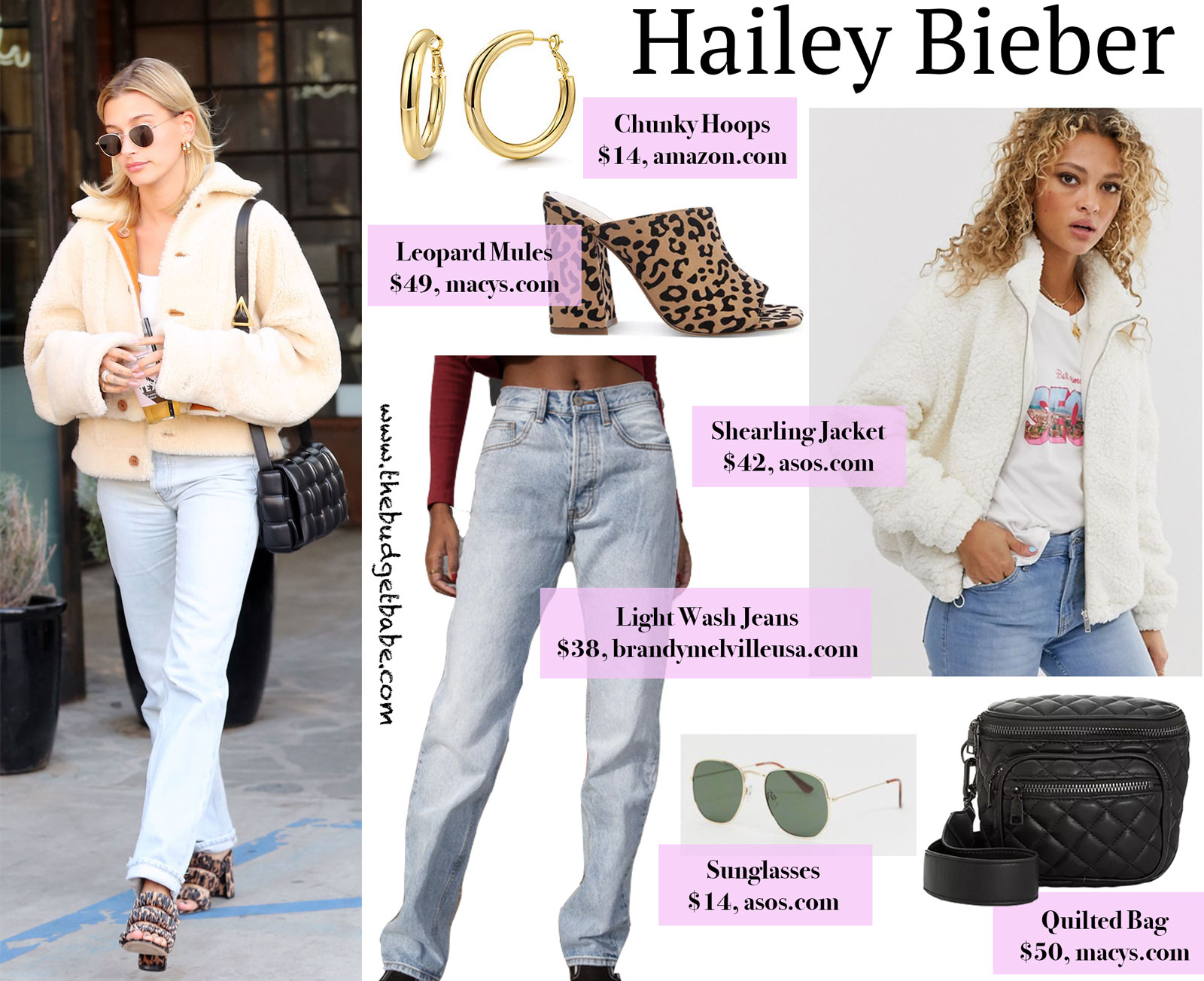 Hailey Bieber Shearling Jacket Leopard Sandals Look for Less