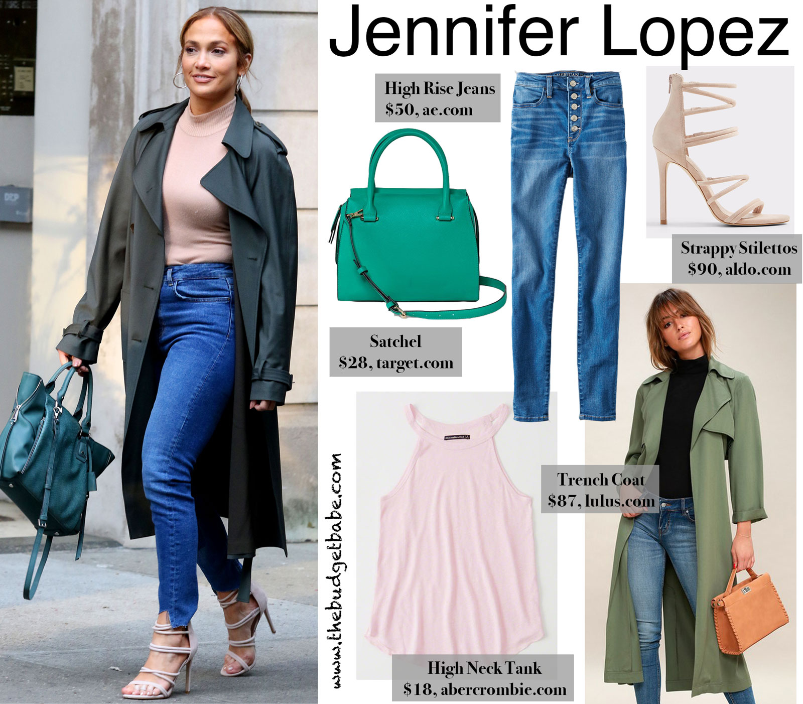 Jennifer Lopez Green Trench Coat and Satchel Look for Less
