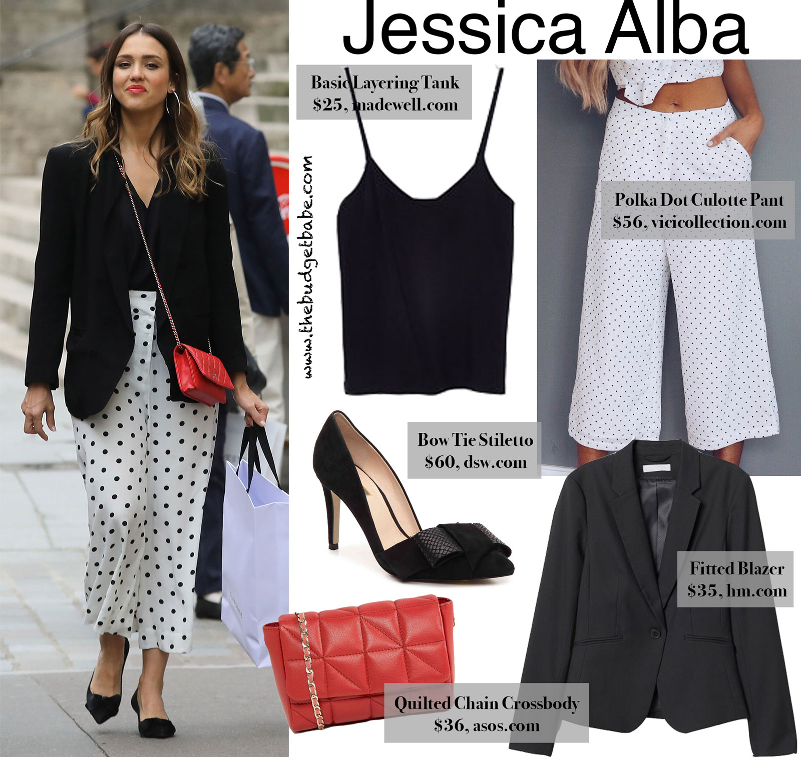 Jessica Alba Polka Dot Culotte Pants Look for Less
