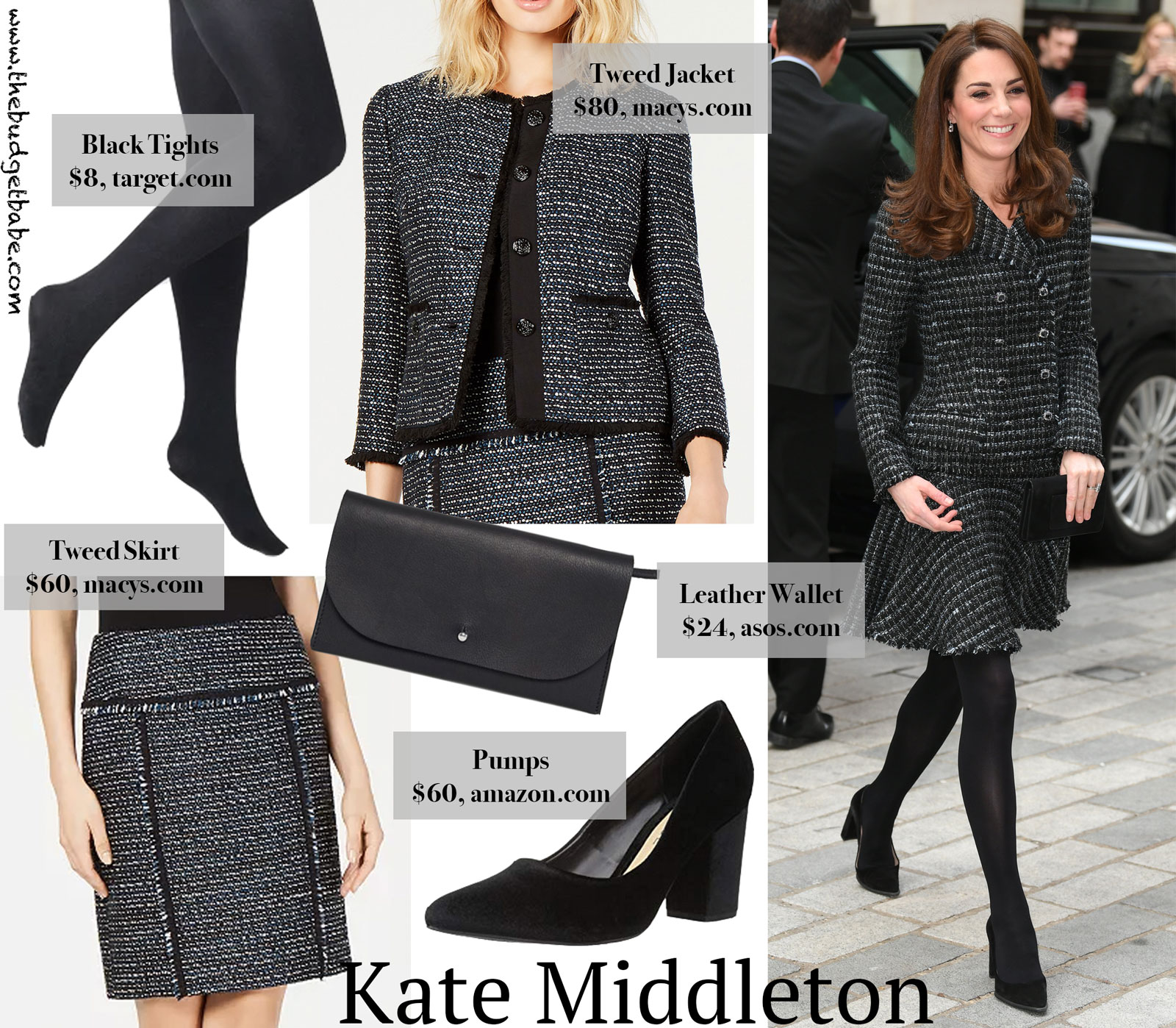 Katie Middleton Tweed Blazer and Skirt Look for Less