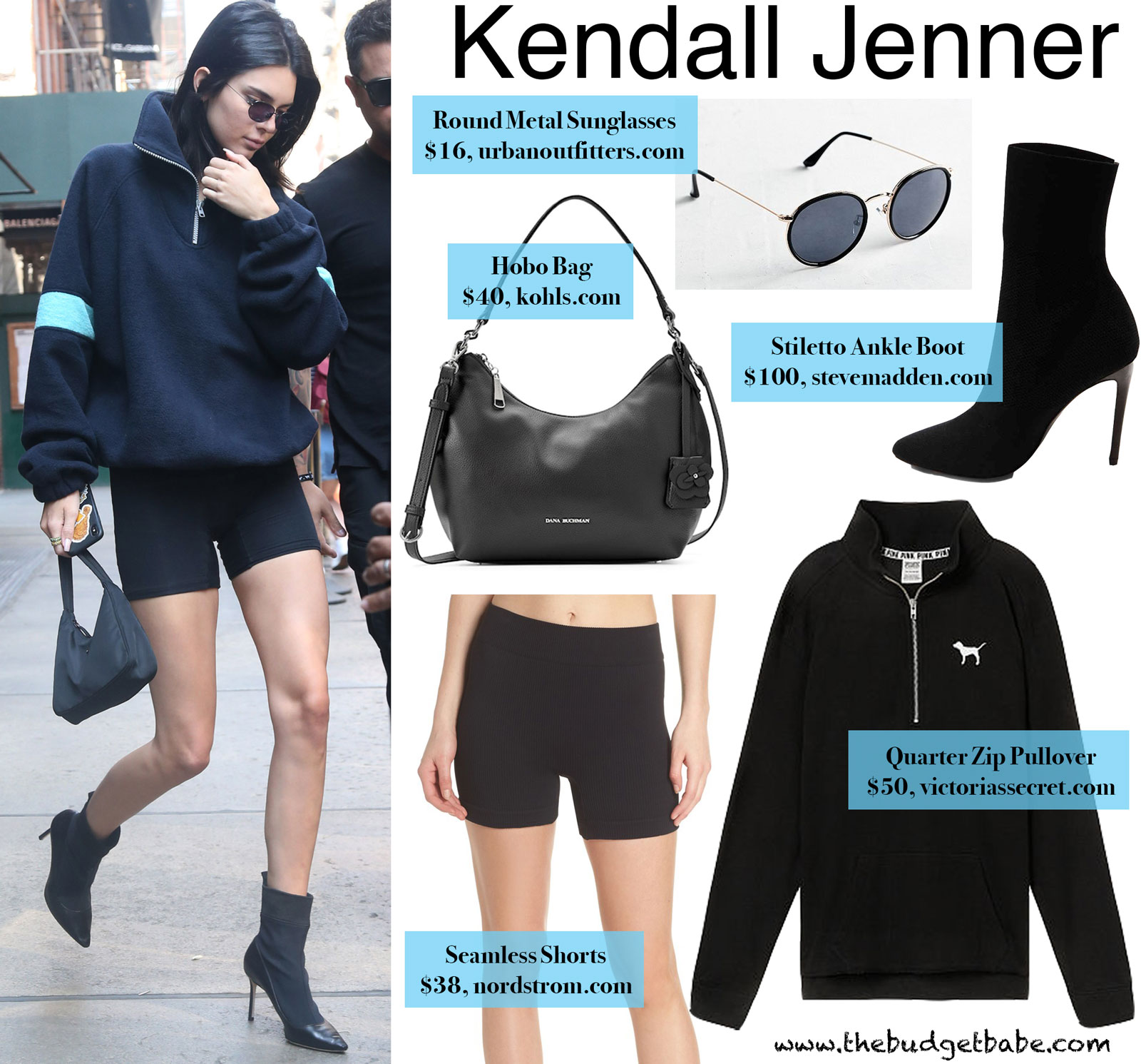 Kendall Jenner Ankle Boots and Quarter Zip Pullover Look for Less
