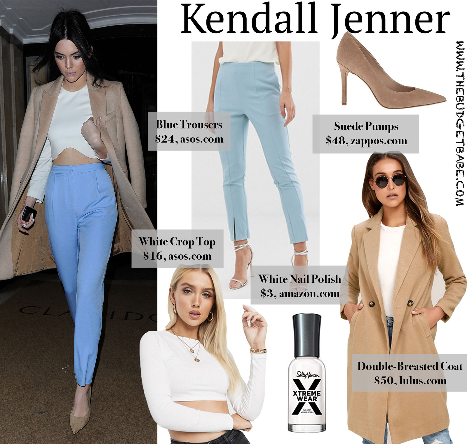 Kendall Jenner Blue Trousers Tan Coat Look for Less