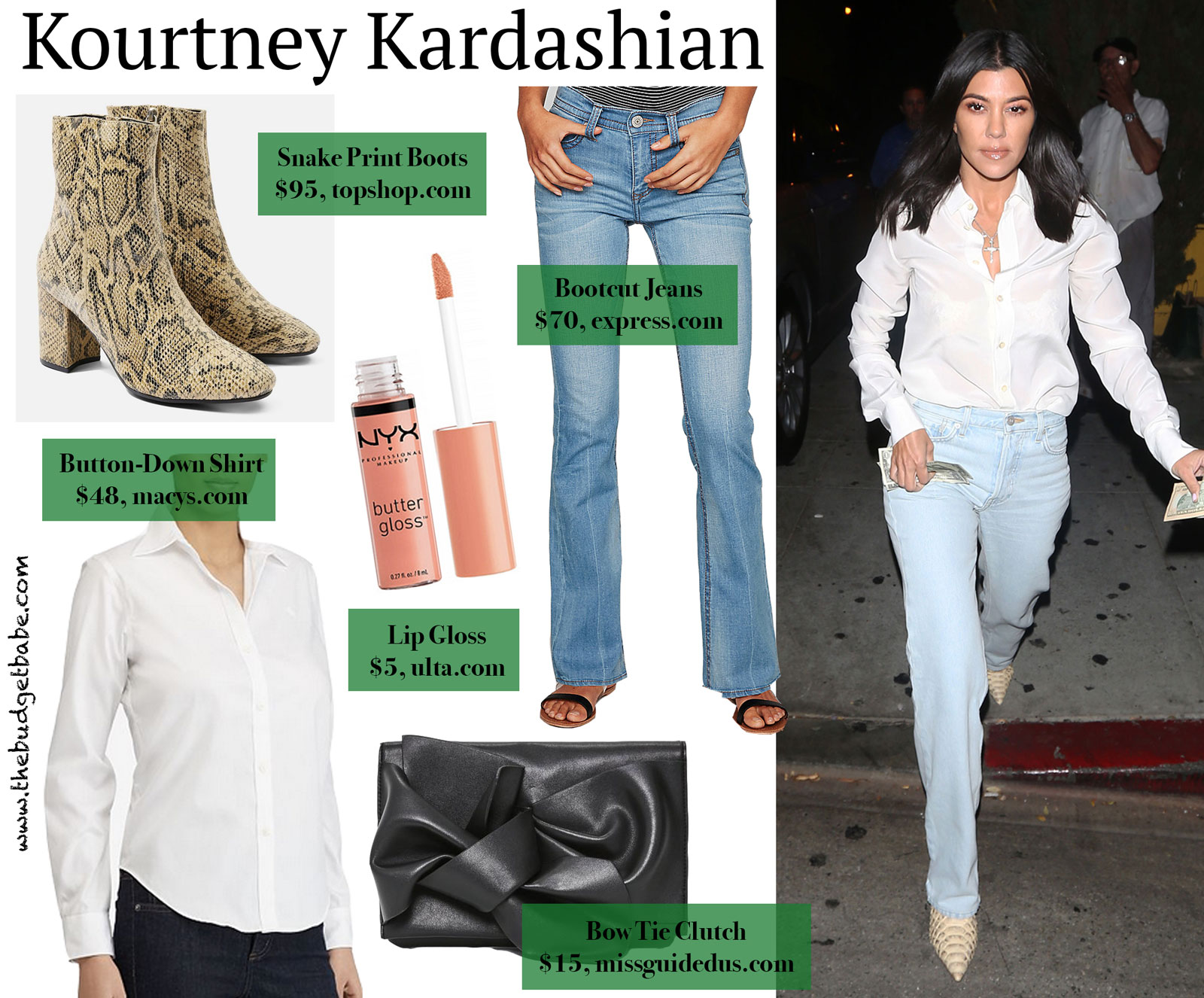 Kourtney Kardashian Python Boots and White Shirt Look for Less