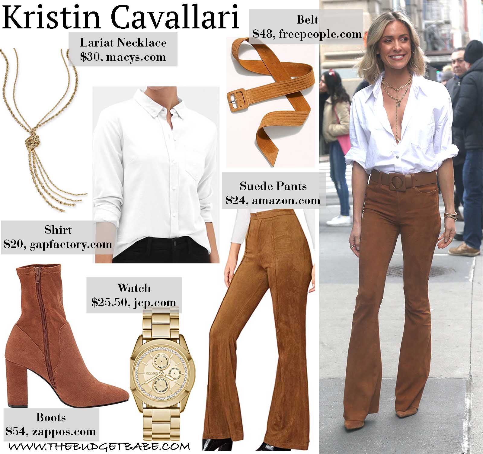 Kristin is 70's chic in suede bell pants!