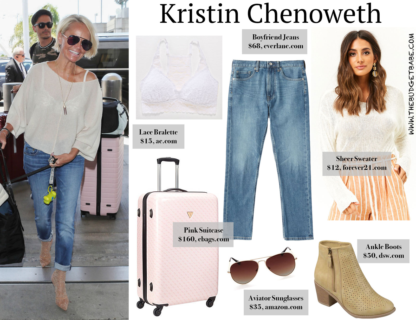 Kristin Chenoweth Travel Outfit and Pink Suitcase for Less