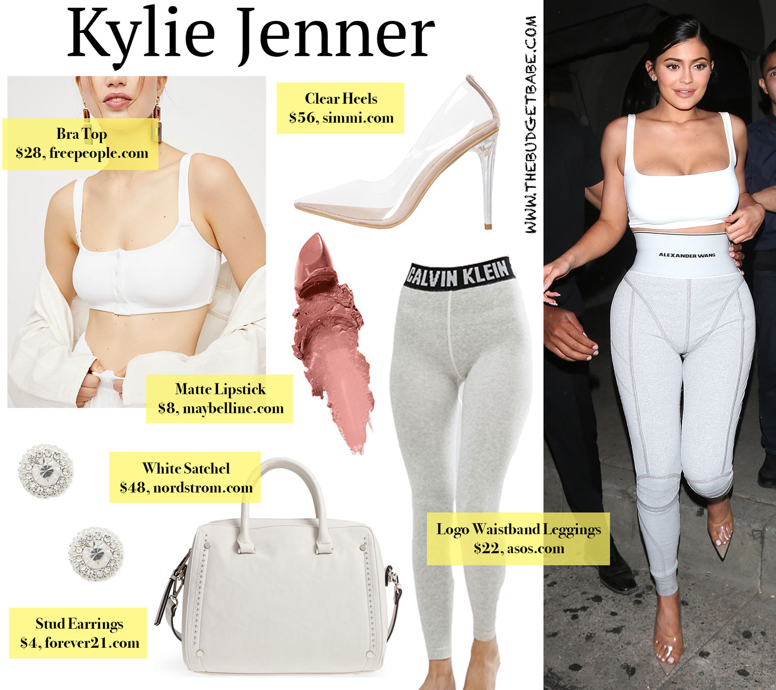 Kylie Jenner Logo Leggings and White Bra Top Look for Less