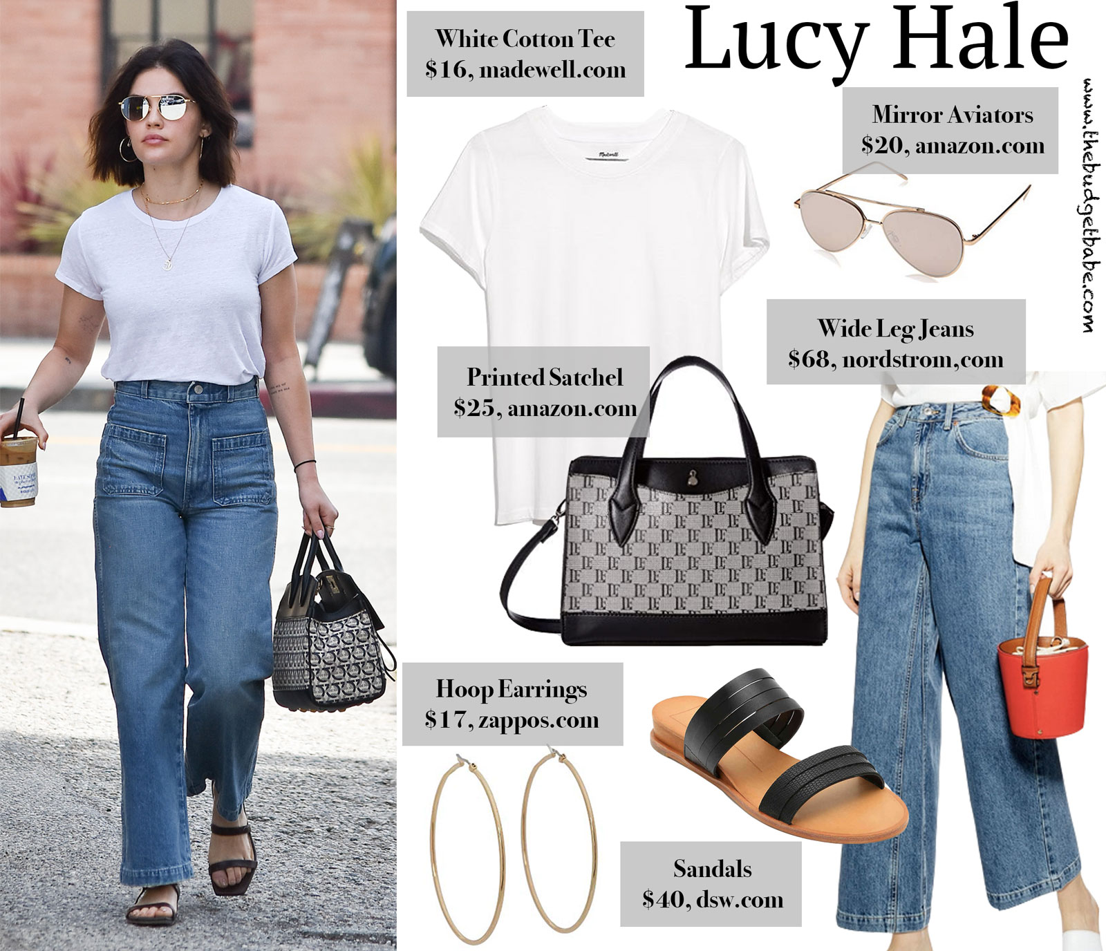 Lucy Hale White Tee and Wide Leg Jeans Look for Less