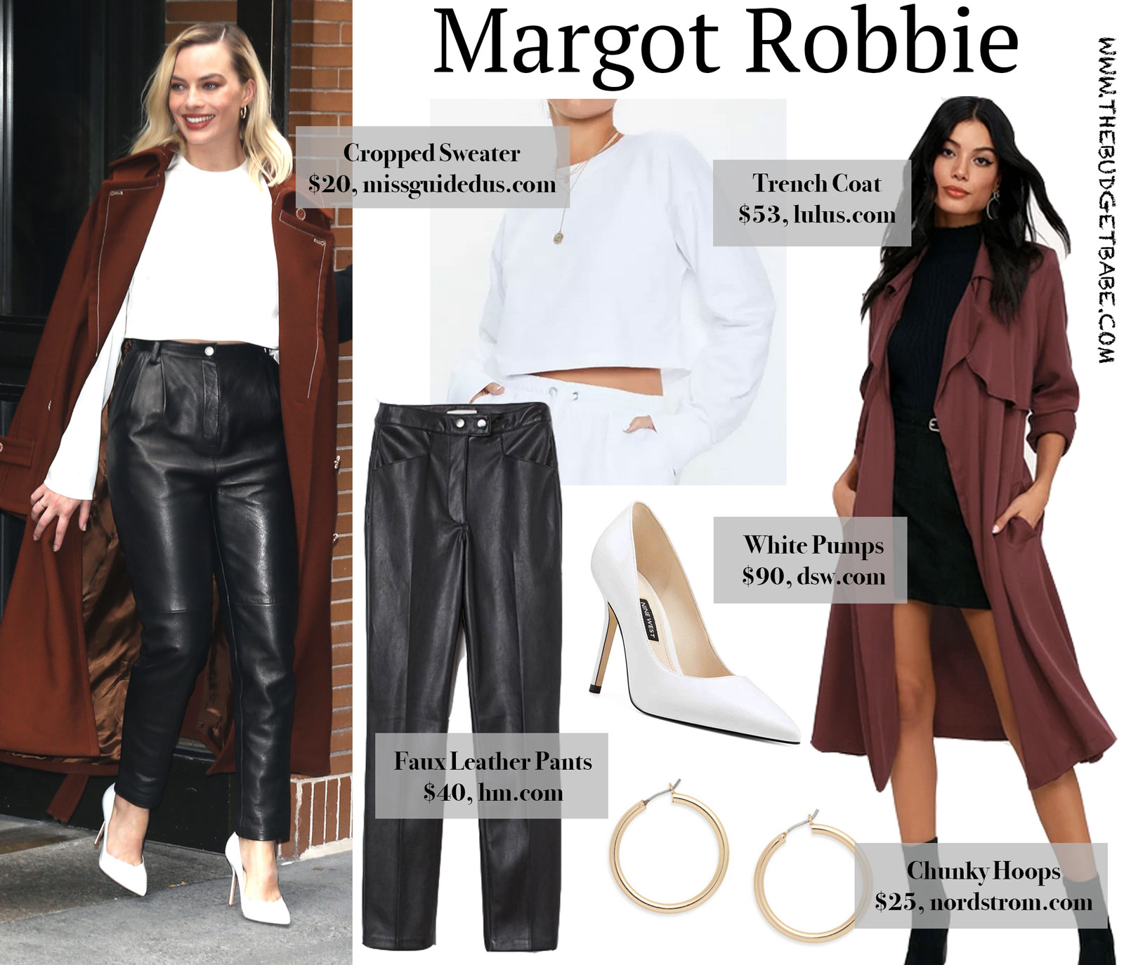 Margot Robbie Red Coat and Leather Pants Look for Less