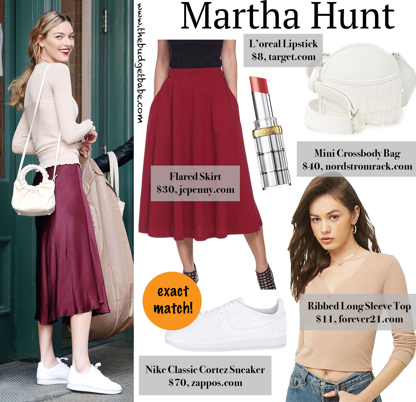 Martha Hunt Burgundy Flare Skirt Look for Less