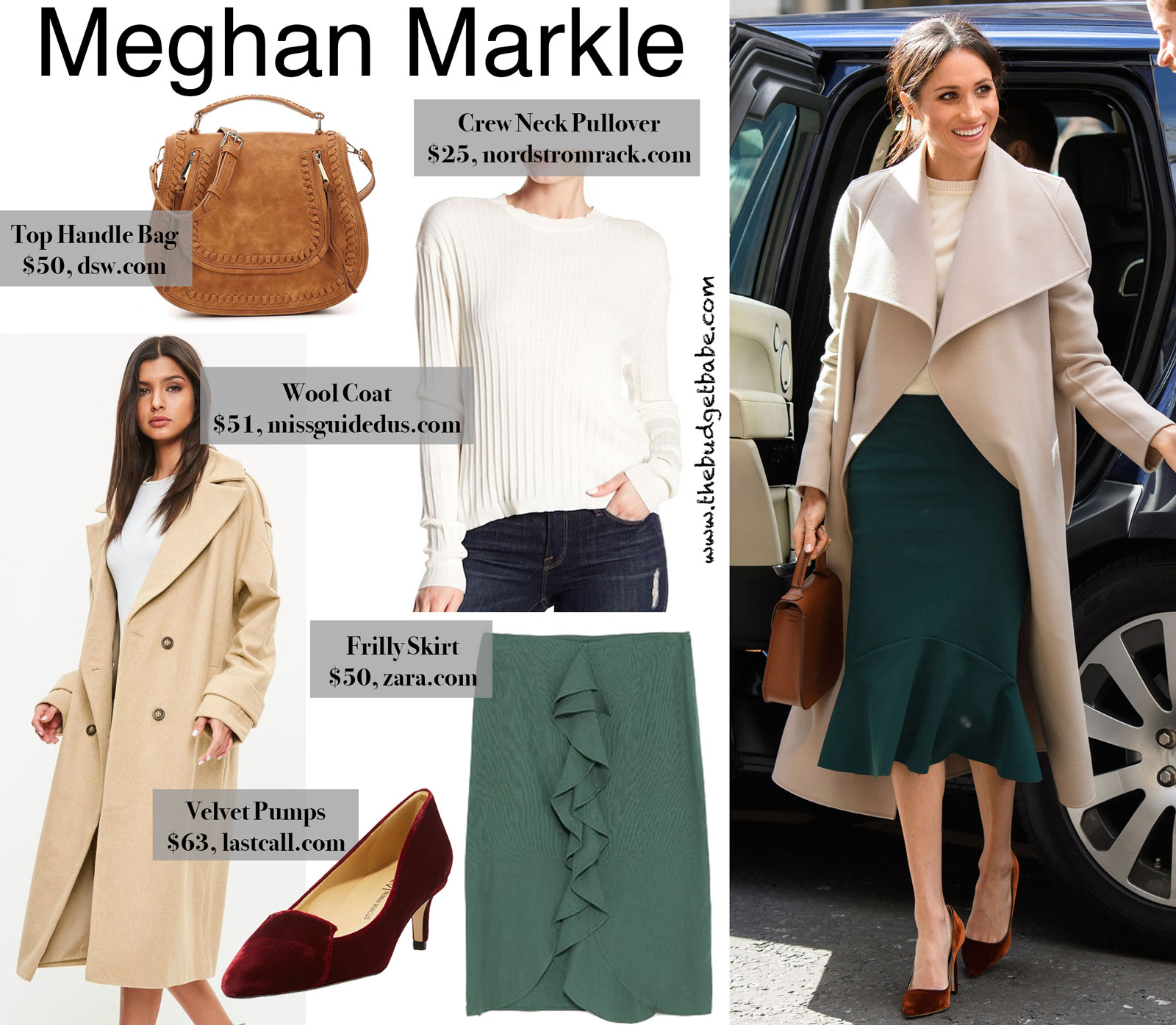 Meghan Markle Green Skirt and Wool Coat Look for Less