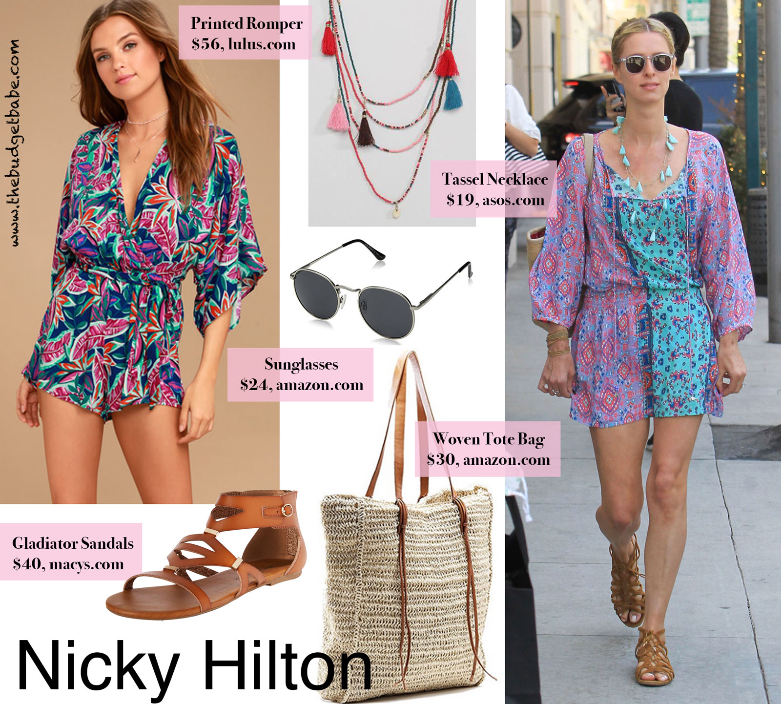 Nicky Hilton's Bright Printed Romper Look for Less