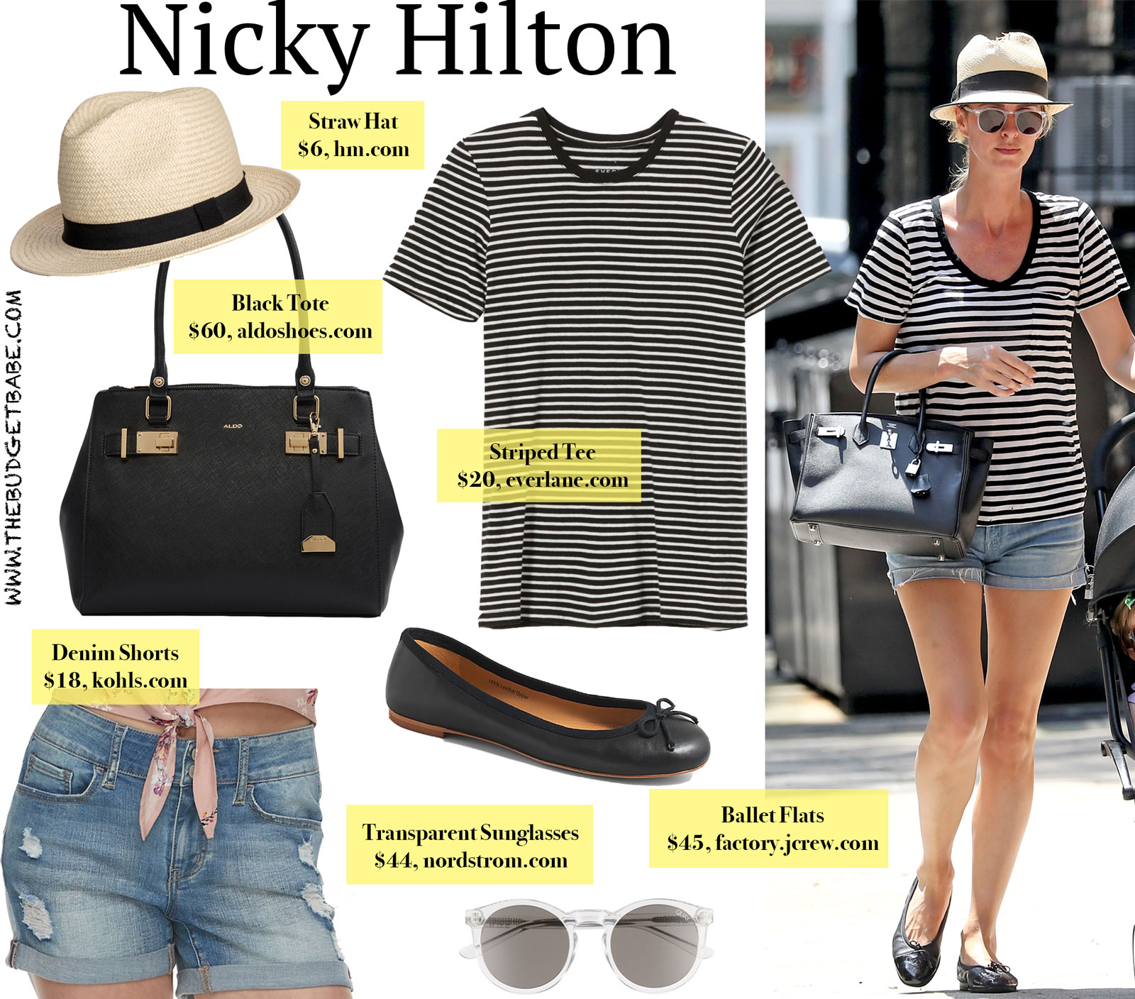 Nicky Hilton Striped Tee and Black Tote Look for Less