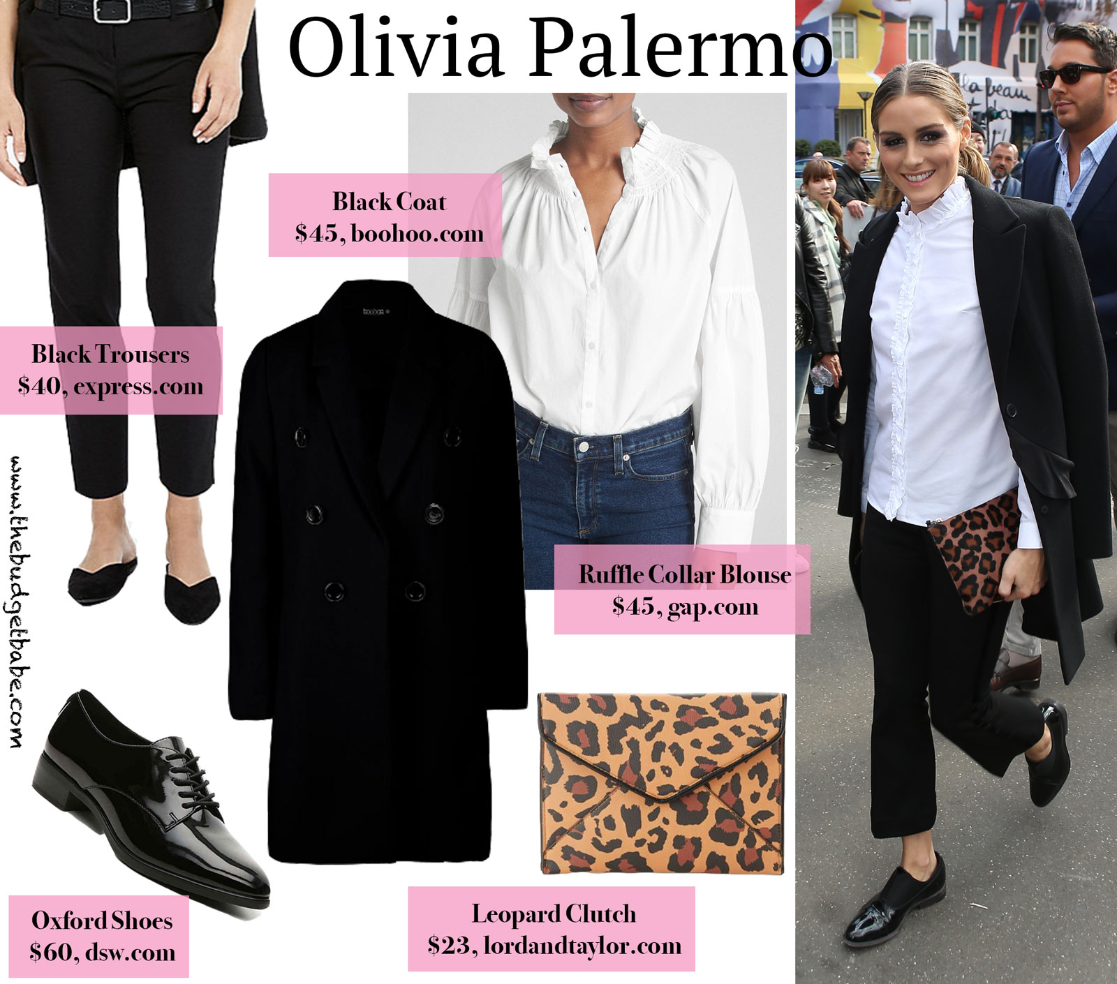 Olivia Palermo Leopard Clutch, Oxfords and White Blouse Look for Less