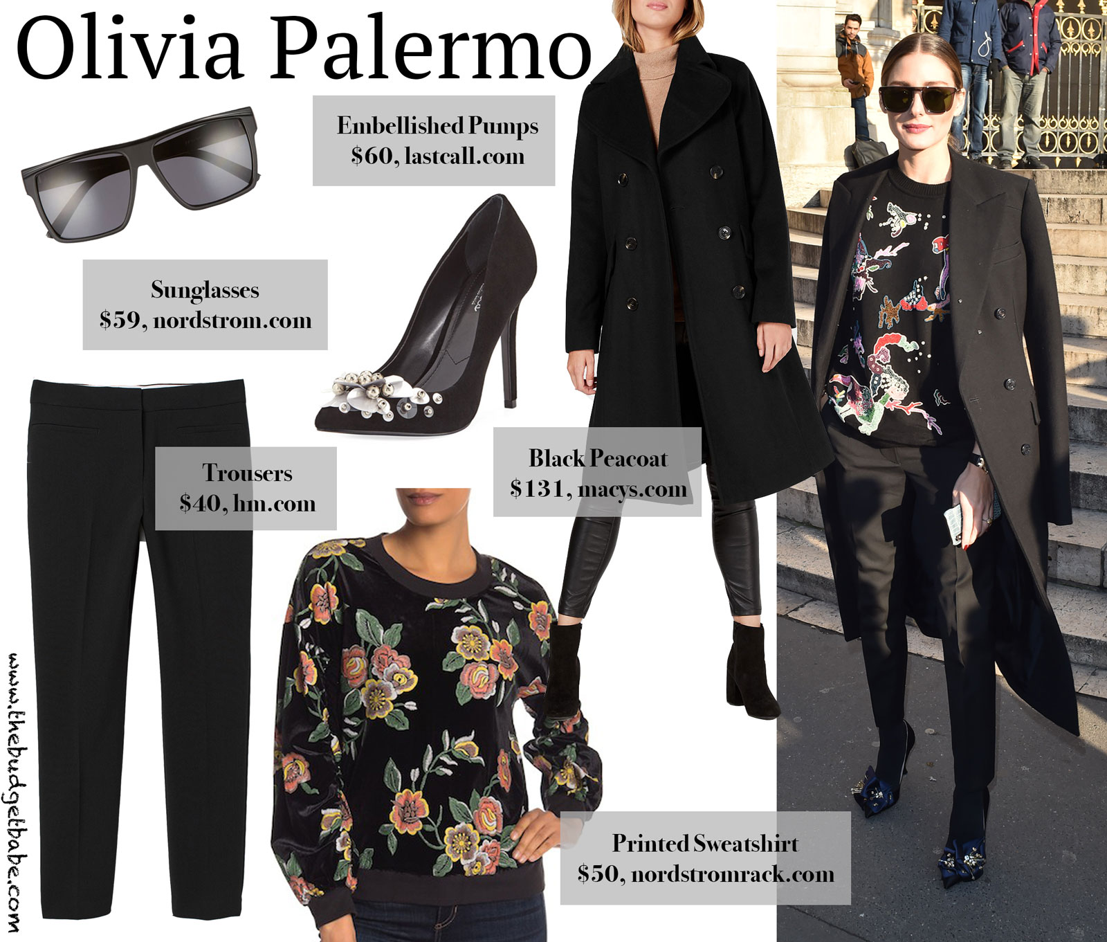Olivia Palermo Printed Sweatshirt and Peacoat Look for Less