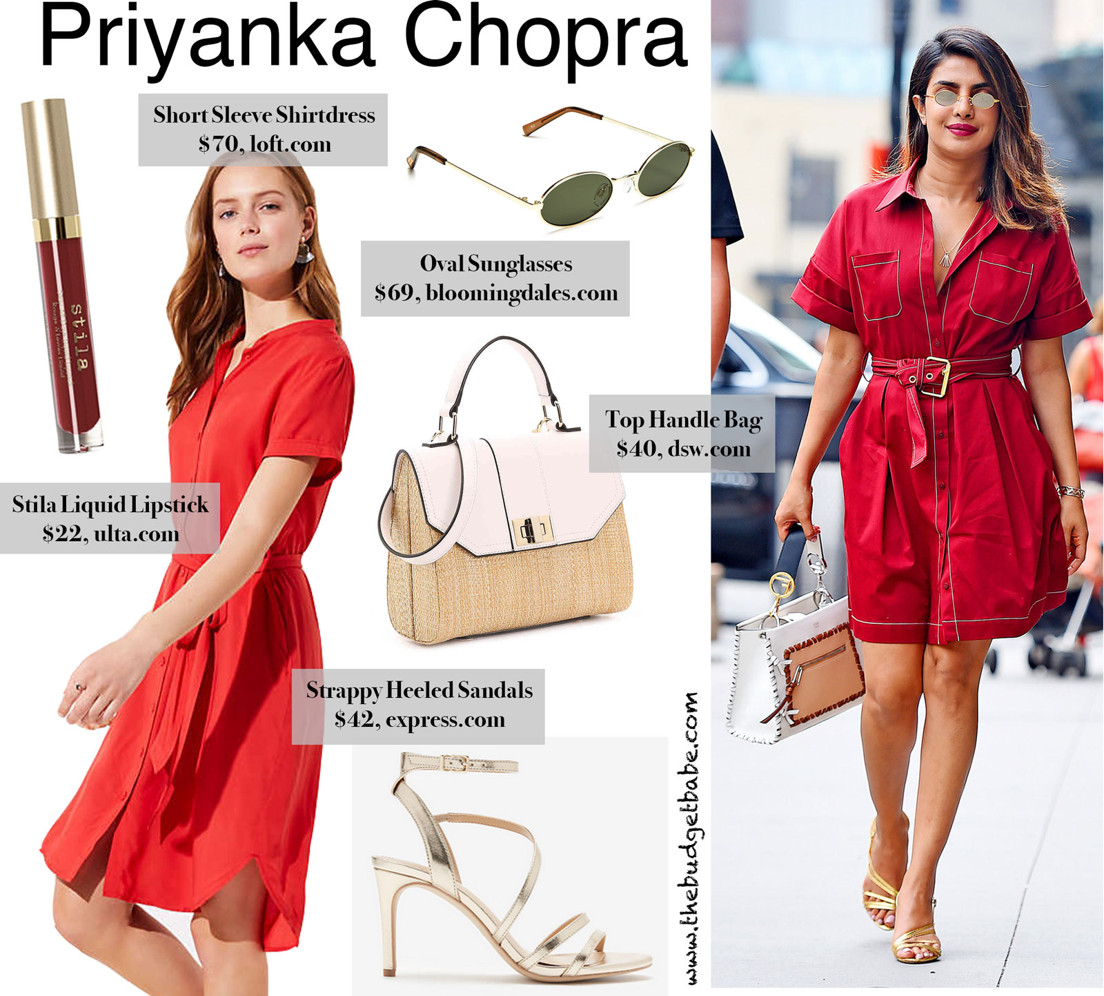 Priyanka Chopra Red Shirtdress Look for Less