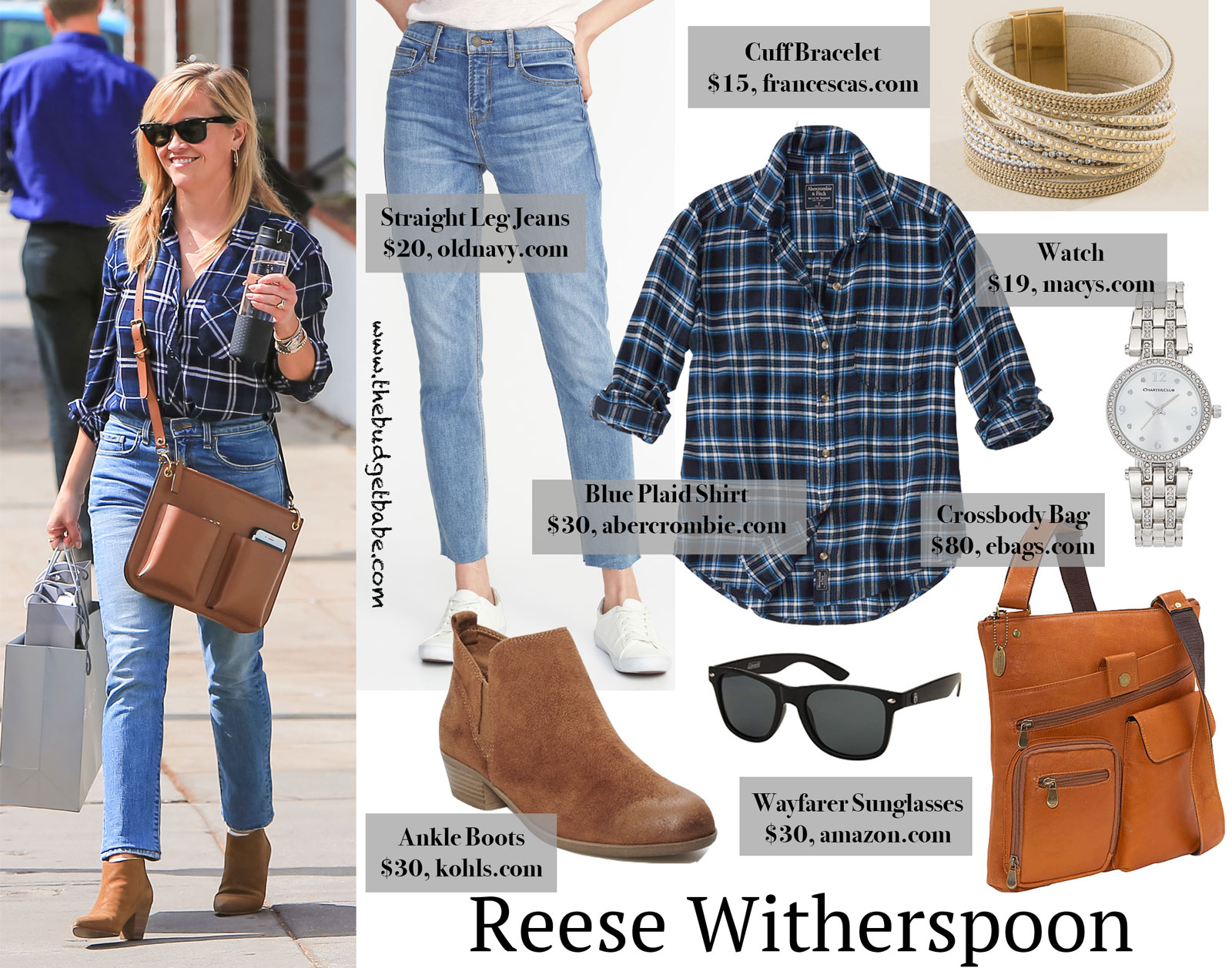 Reese Witherspoon Plaid Shirt and Cognac Ankle Boots Look for Less