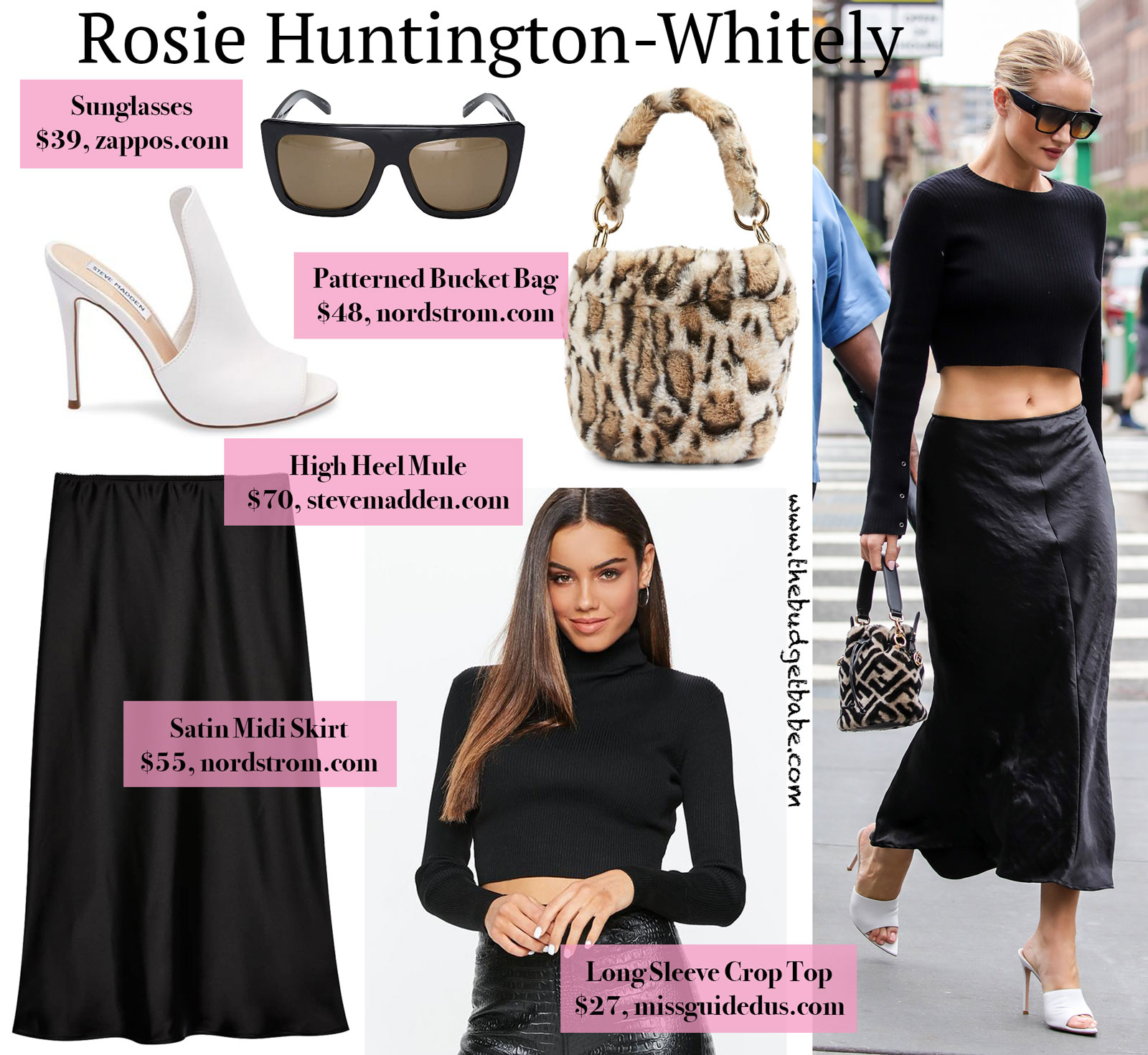 Rosie Huntington-Whitely Crop Top, Skirt, Fendi Bag Look for Less