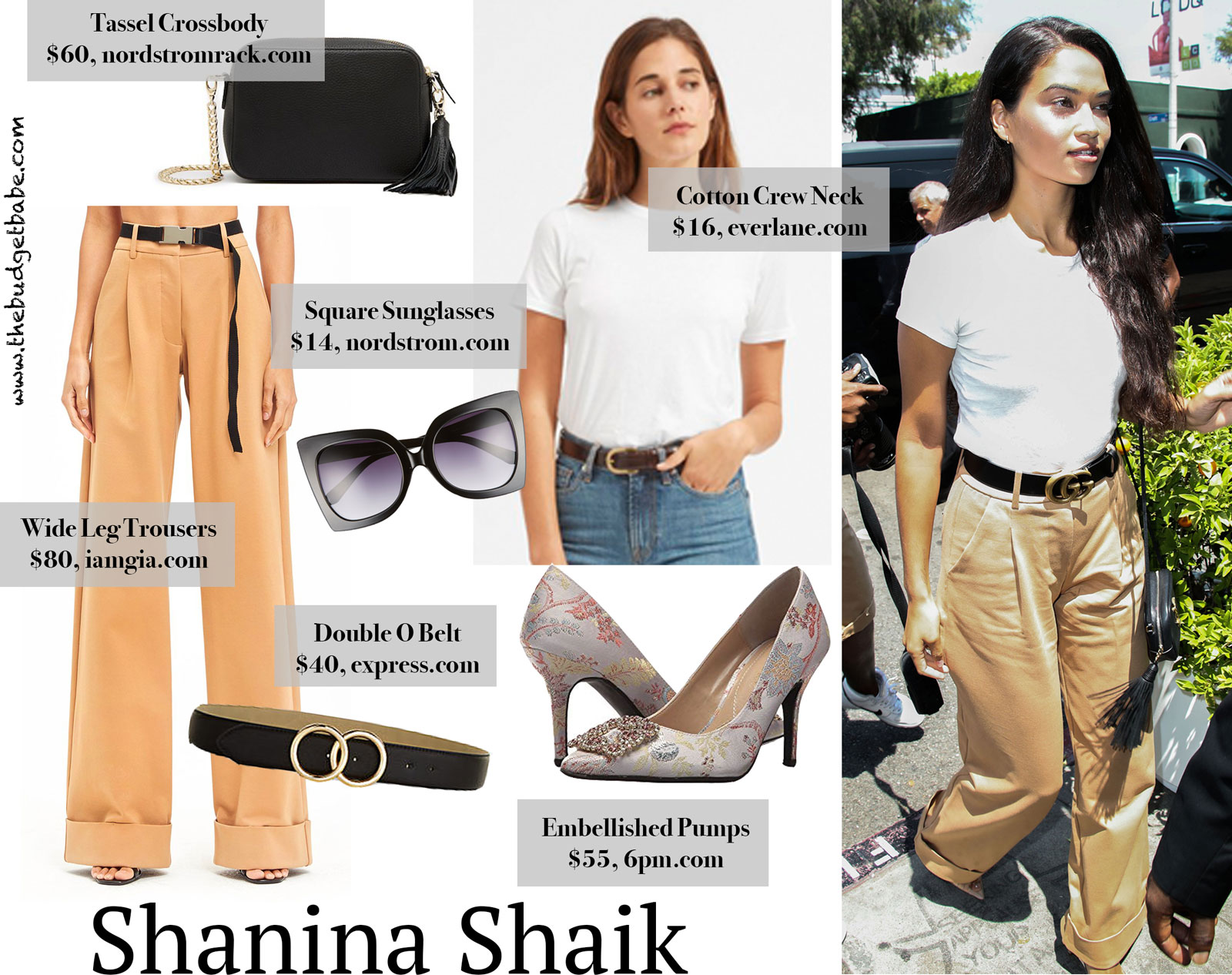 Shanina Shaik Wide Leg Pants and Gucci Belt Look for Less