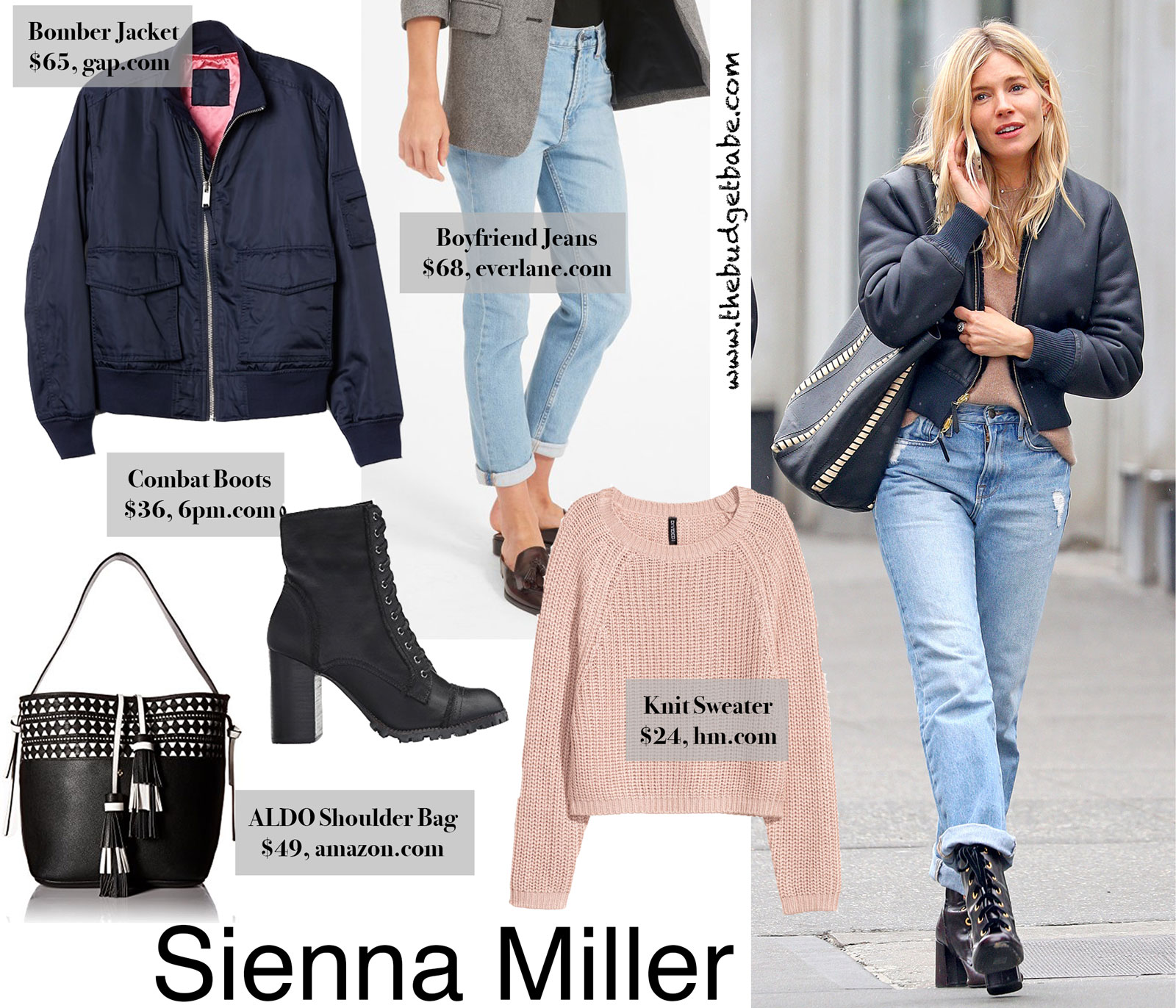 Sienna Miller's Bomber Jacket and Boyfriend Jeans Look for Less