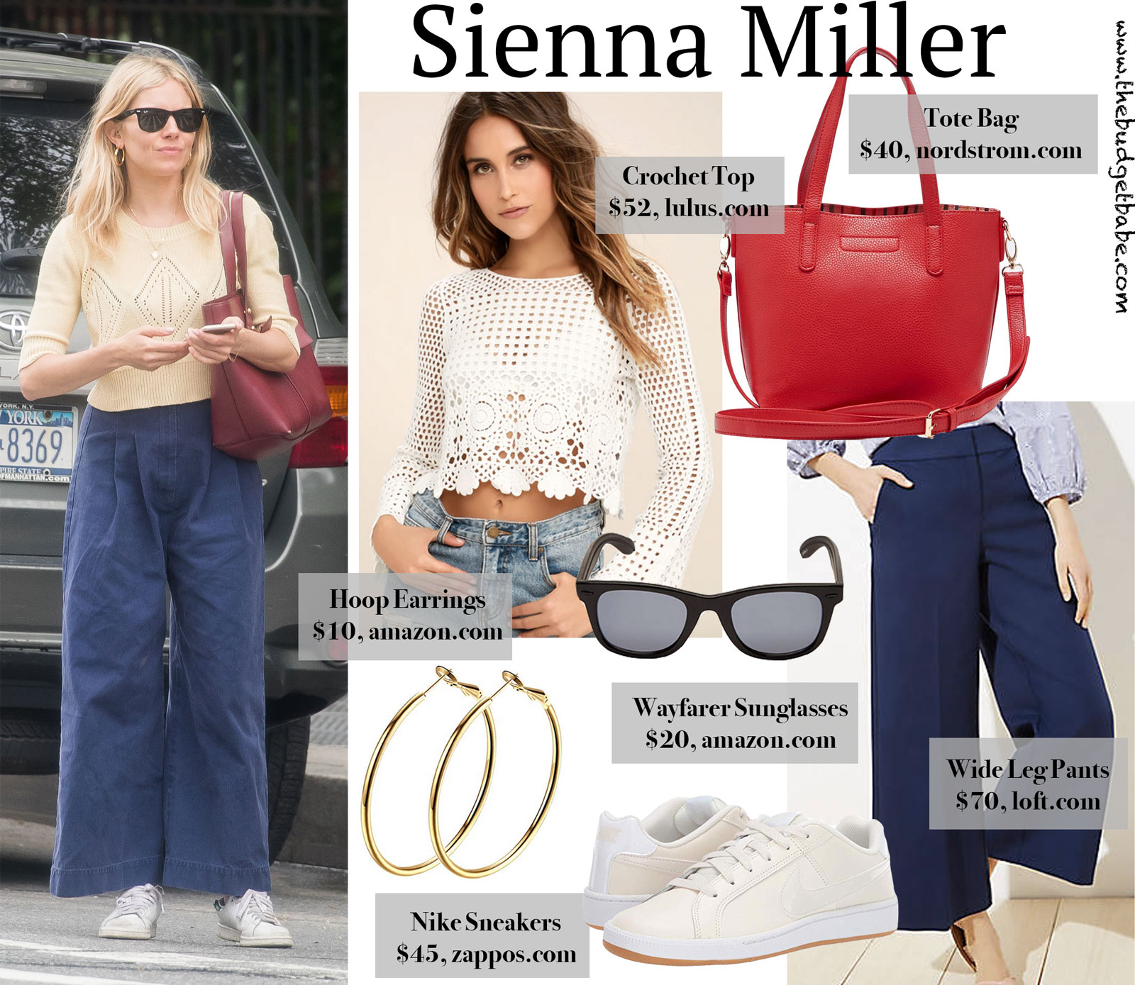 Sienna Miller's Wide Leg Navy Pants Look for Less