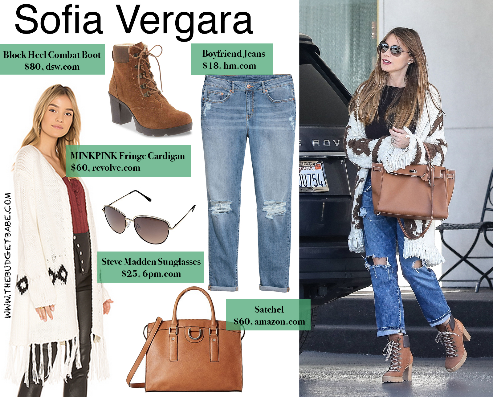 Sofia Vergara Fringe Cardigan and Heeled Combat Boots Look for Less