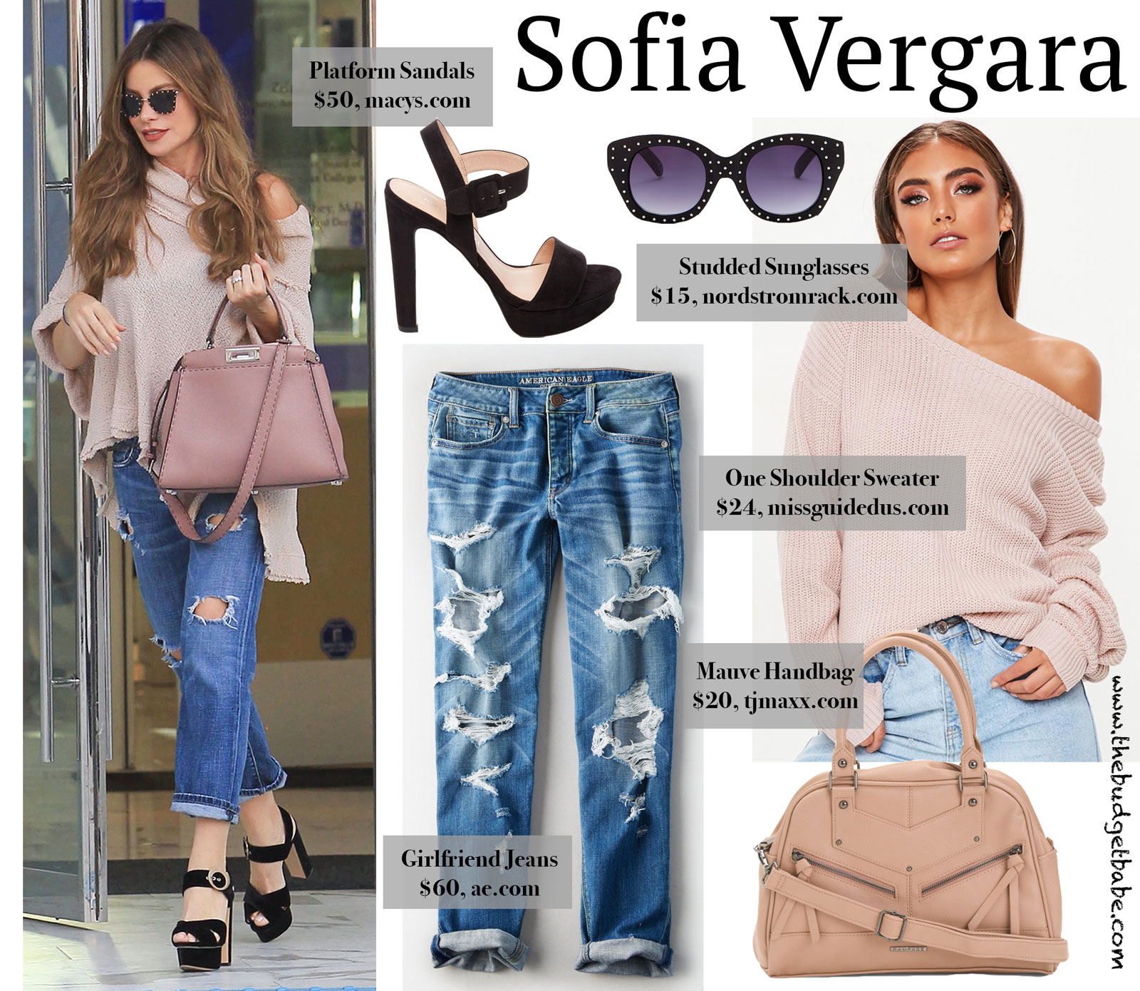 Sofia Vergara Pink Off the Shoulder Sweater and Fendi Bag