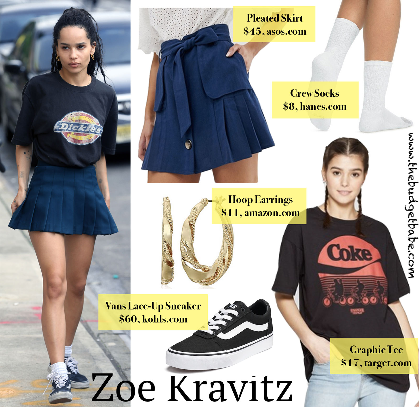 Zoe Kravitz Pleated Skirt Graphic Tee