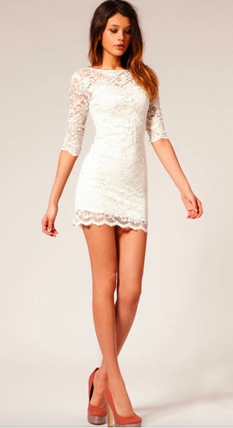 Romwe Sheer Lace Bodycon White Dress