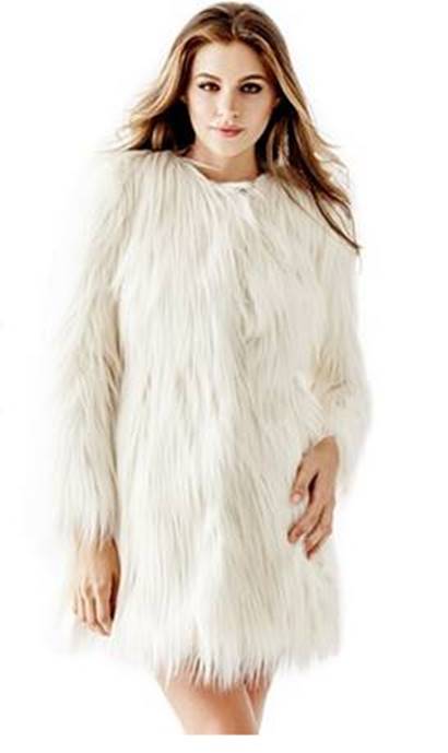 Kylie Jenner's white faux fur coat by Guess