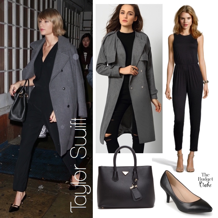 Taylor Swift Jumpsuit and Peacoat Look for Less