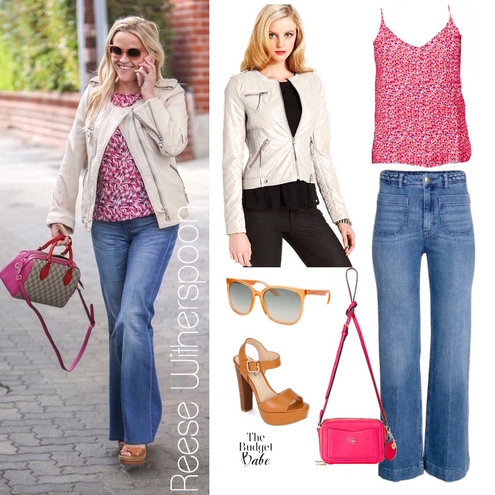 Reese Witherspoon Pink Floral Top Leather Jacket