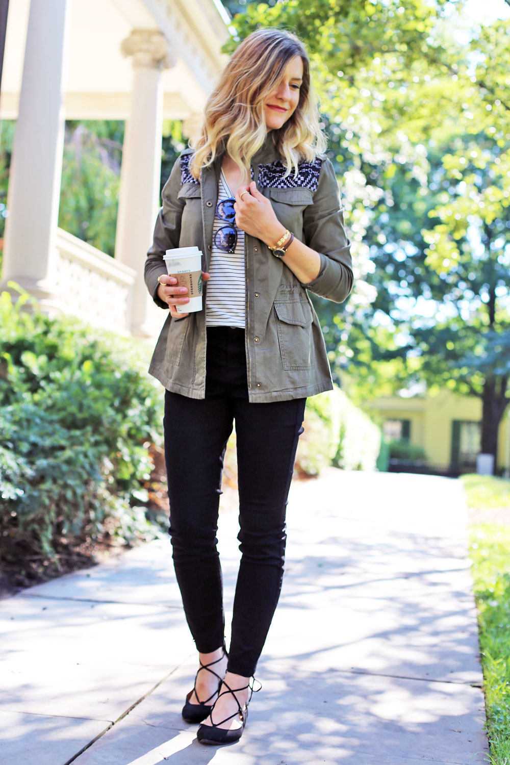 Utility Jacket and Lace-Up Flats 