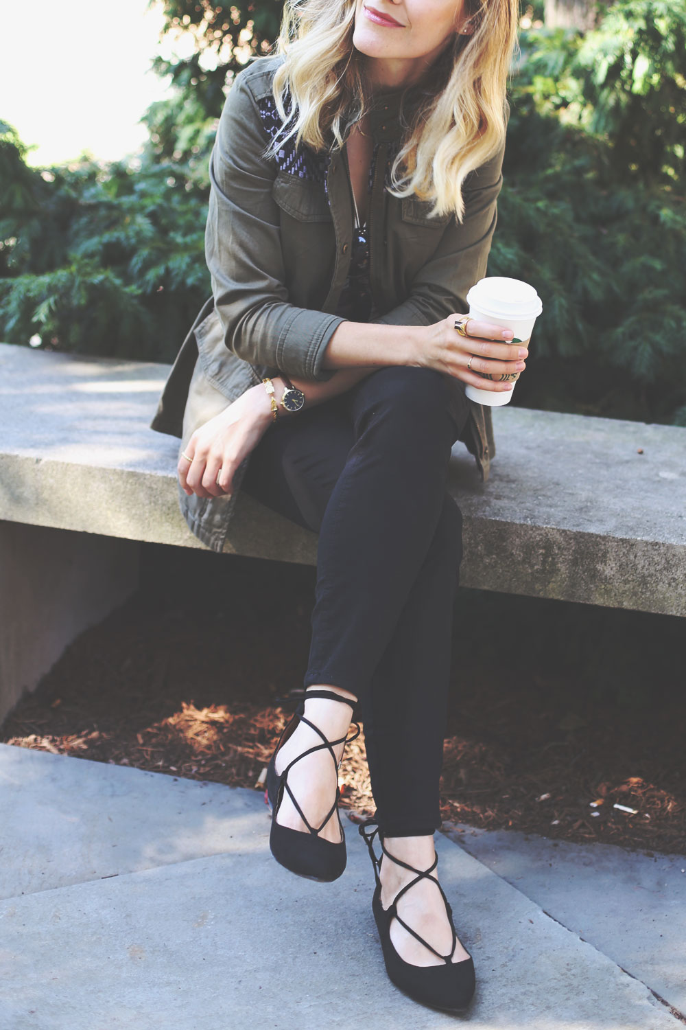Pair a cargo jacket with a striped tee and lace-up flats for a chic back-to-school look.