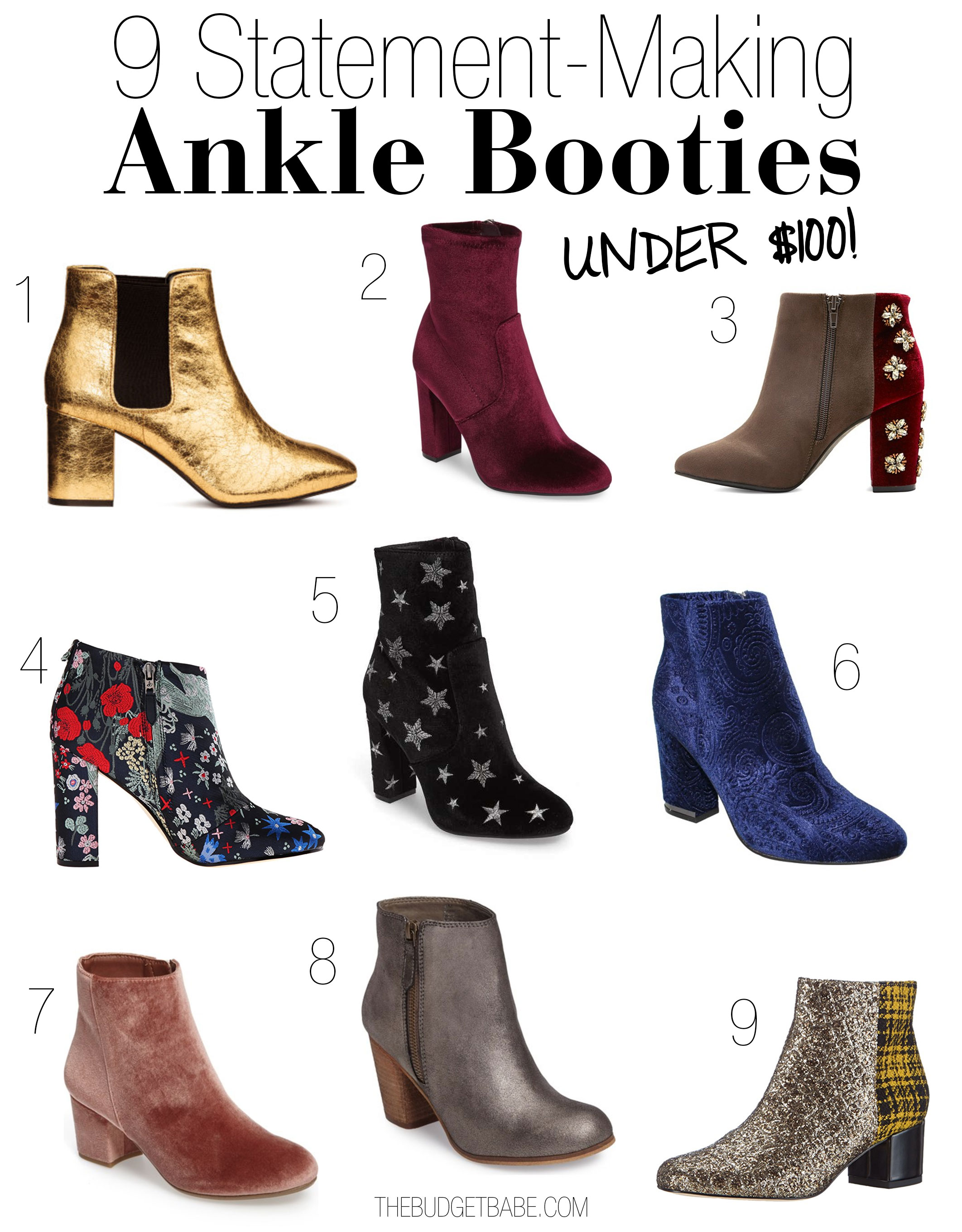 Shop 9 statement-making ankle booties under $100 to elevate your holiday party look.