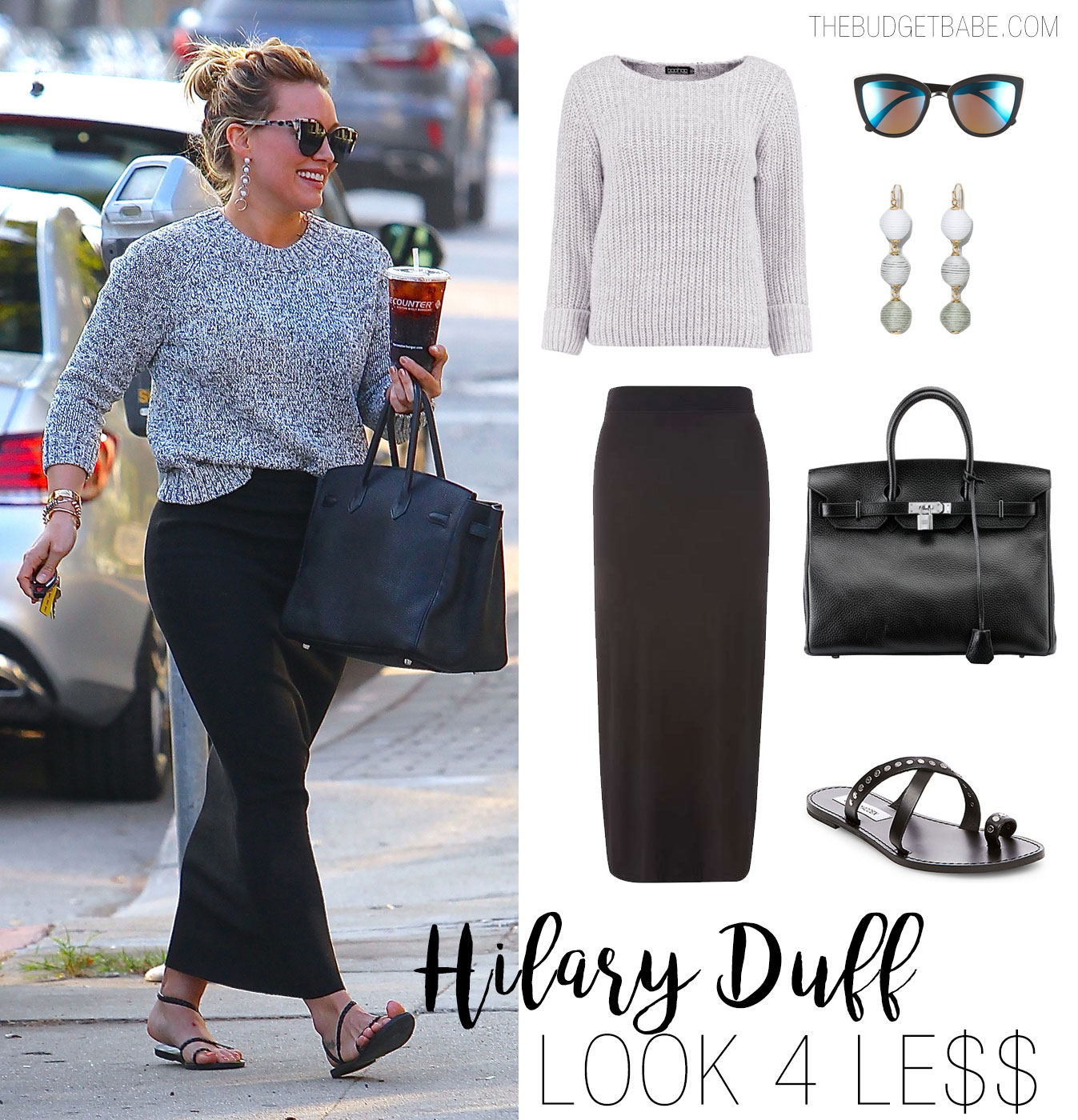 Hilary Duff has the best mom-on-the-go style in her black maxi skirt and Ancient Greek sandals.