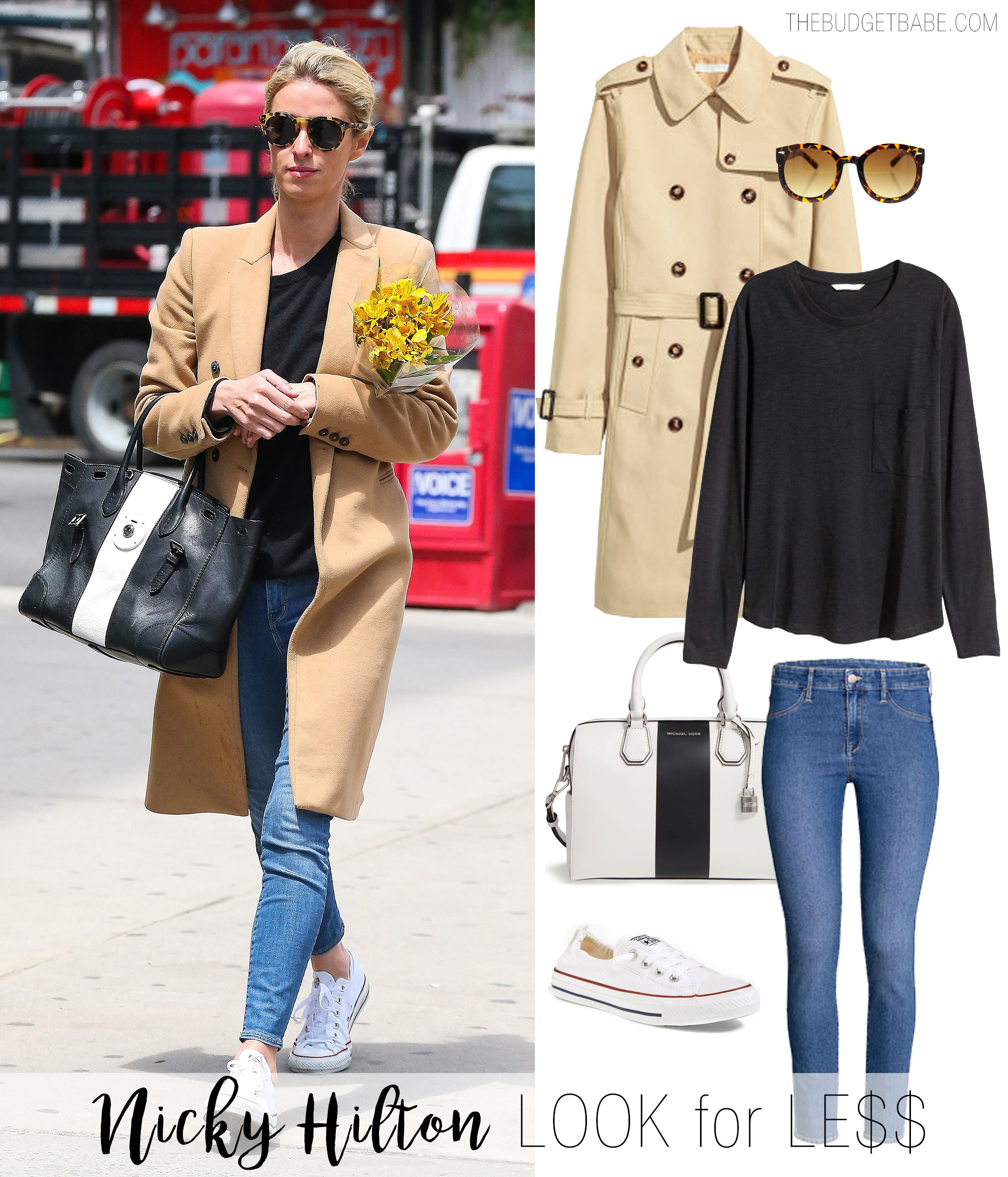 Nicky Hilton wears a camel coat and white Converse while out and about in New York City.