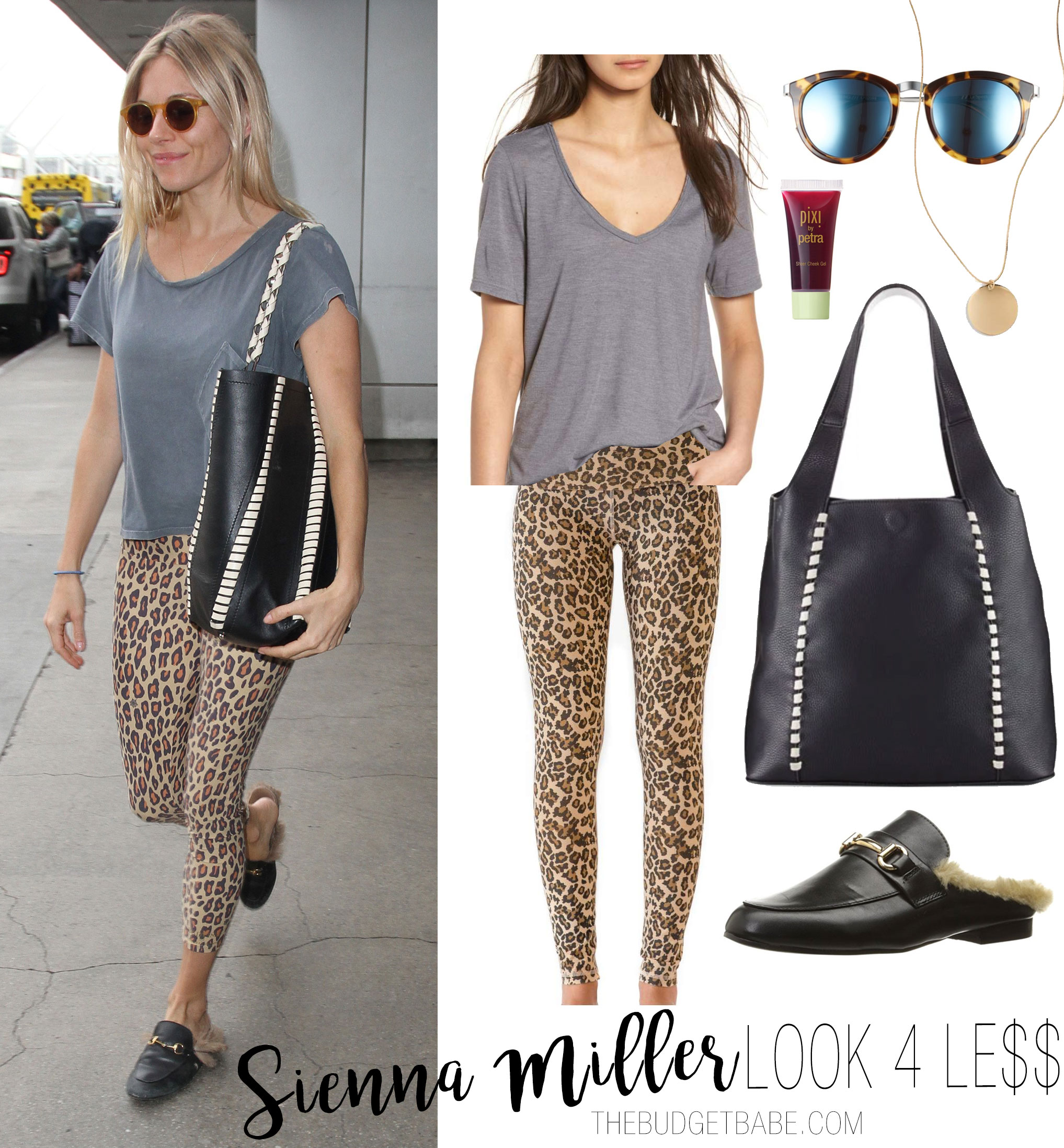 Shop Sienna Miller's leopard leggings and Gucci mules look for less.