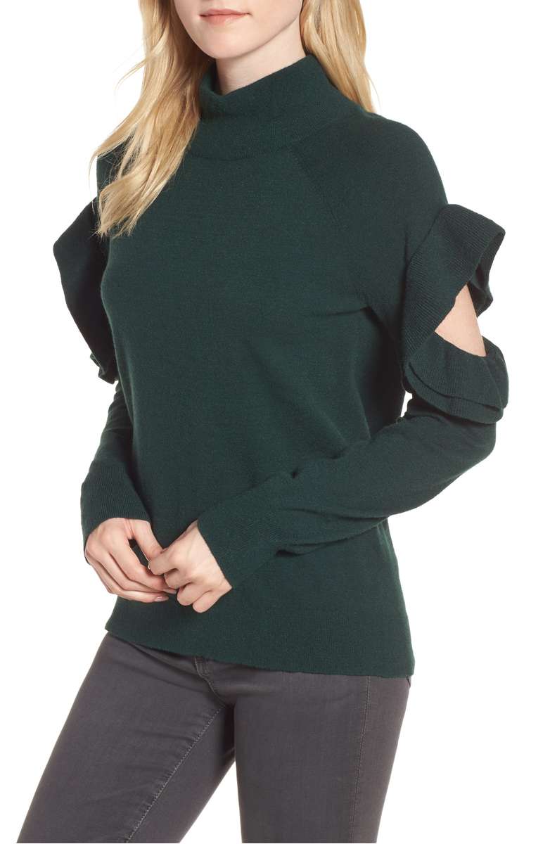 Ruffle sleeve sweater with cutouts