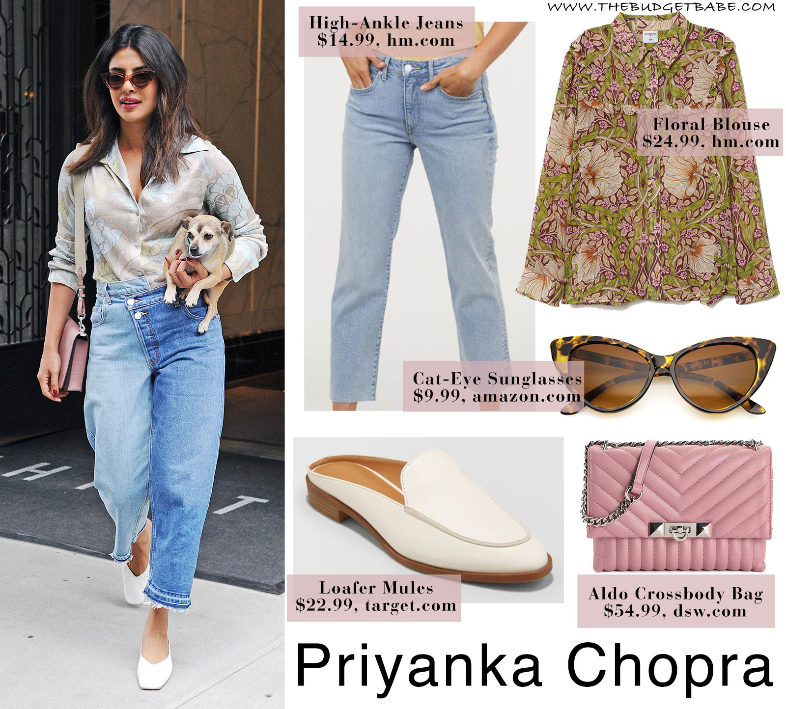 Priyanka Chopra's floral blouse and Monse split wash jeans look for less