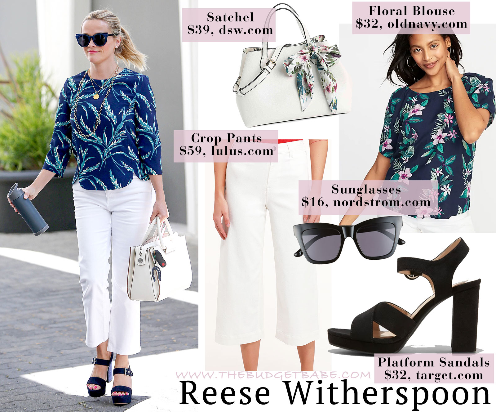 Reese Witherspoon's Floral Top, White Pants and Platform Sandals Look for Less