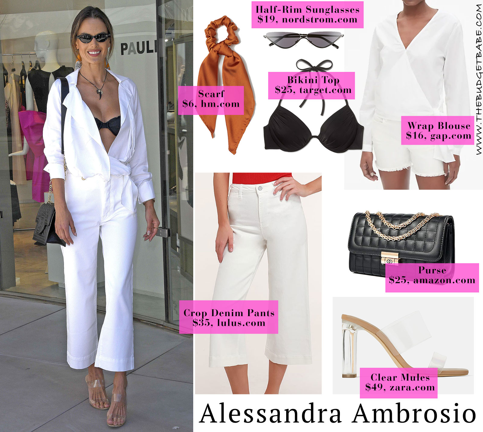 Alessandra Ambrosio's white top and crop jeans look for less