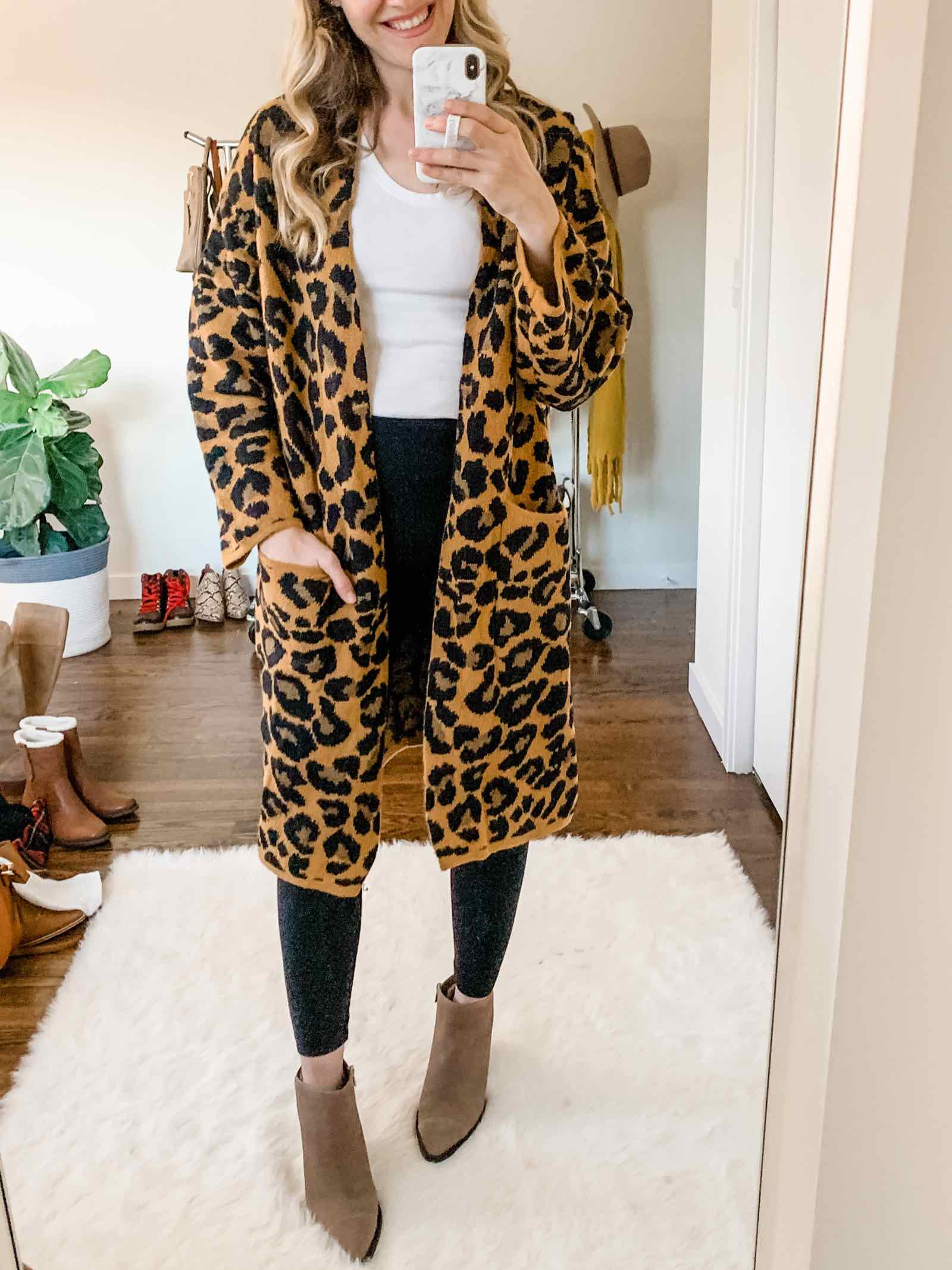 The coziest leopard print cardigan only $16.99 at Walmart!
