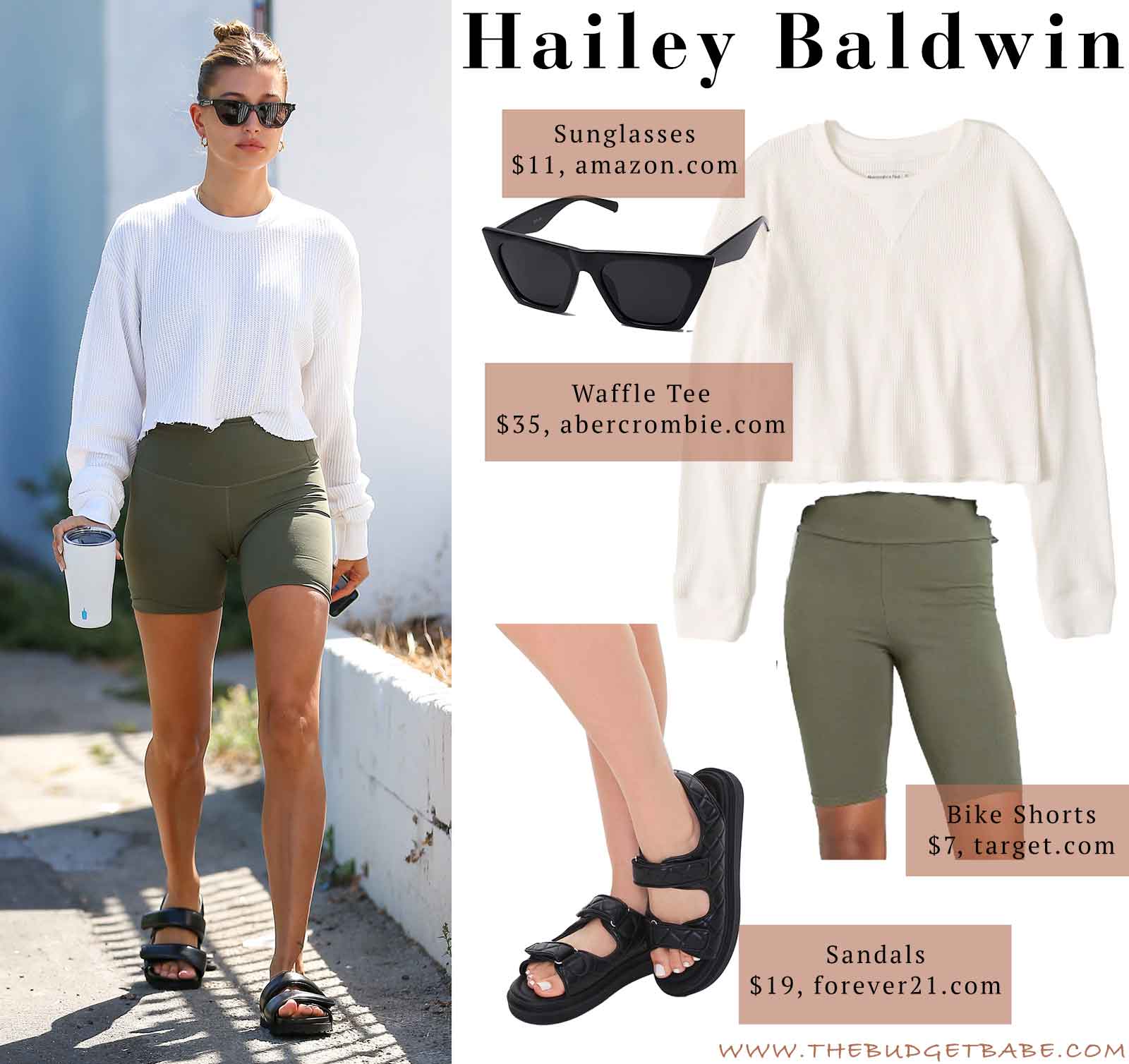 Hailey Baldwin's biker shorts and puffy sandals look for less