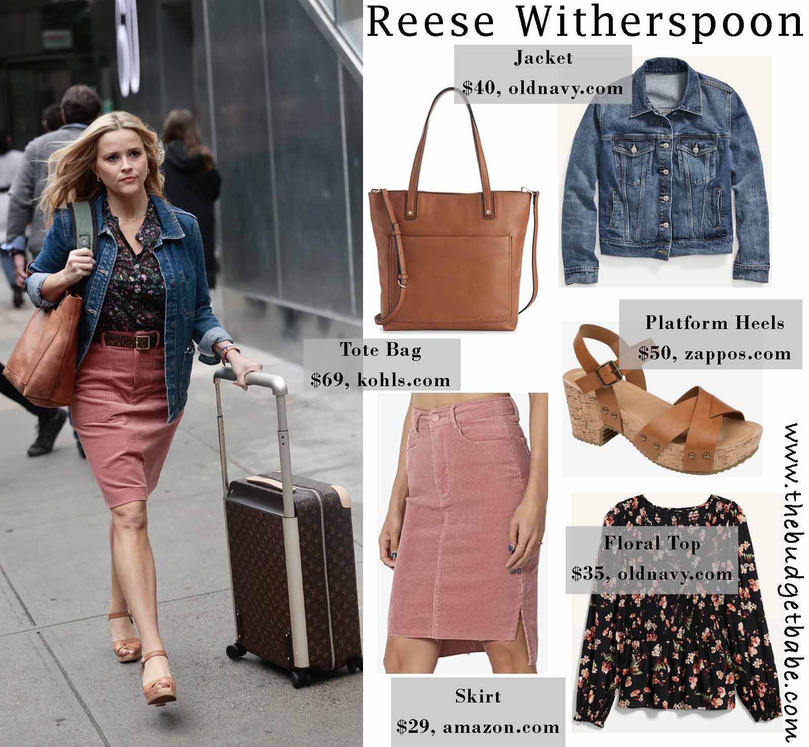 Reese Witherspoon's Denim Jacket and Pink Pencil Skirt Look for Less