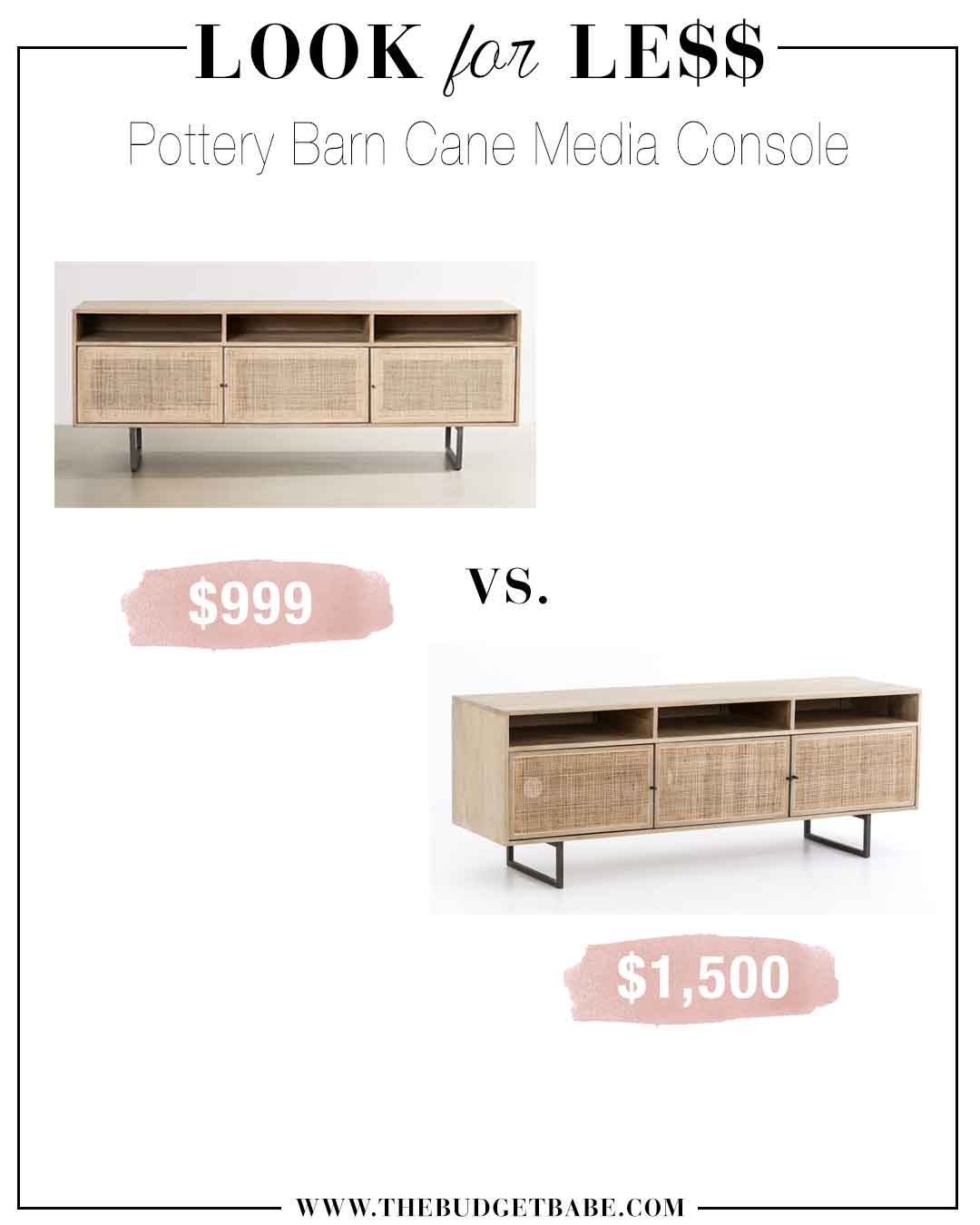 Pottery Barn cane media console is $500 less at UO!