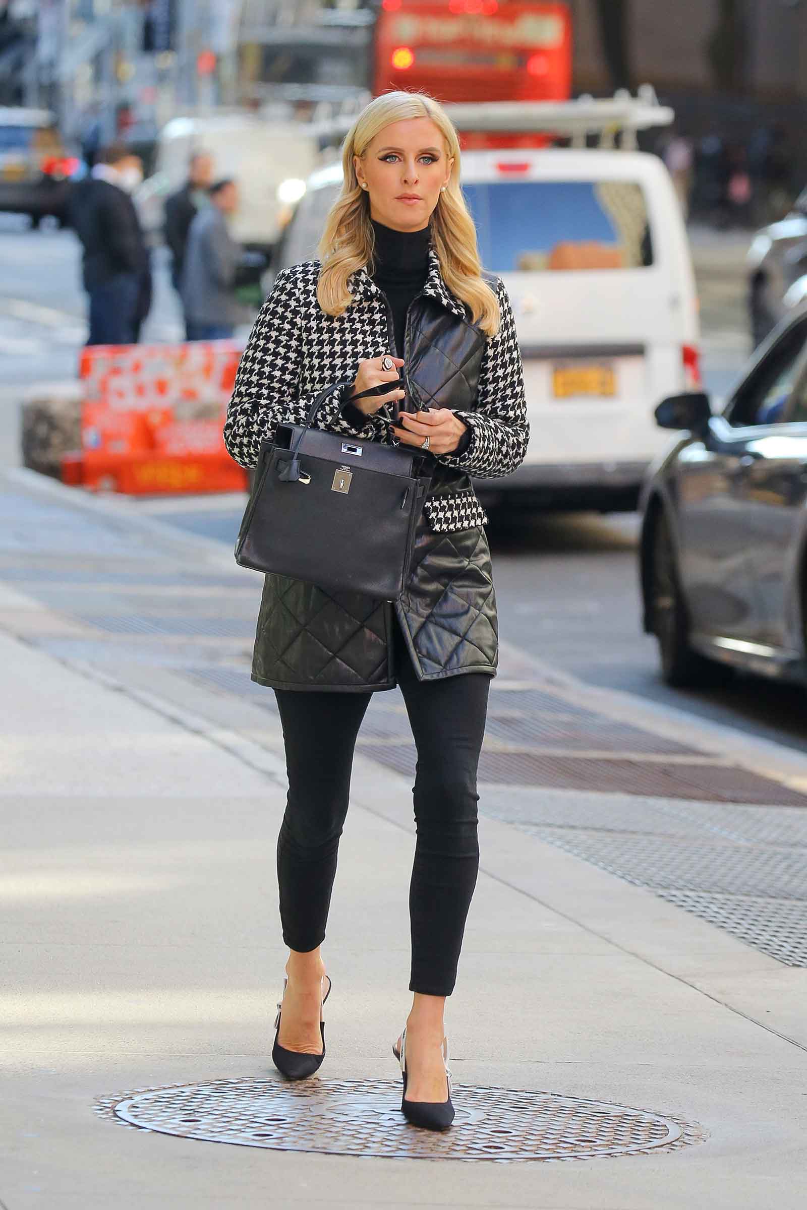 Nicky Hilton's houndstooth jacket look for less