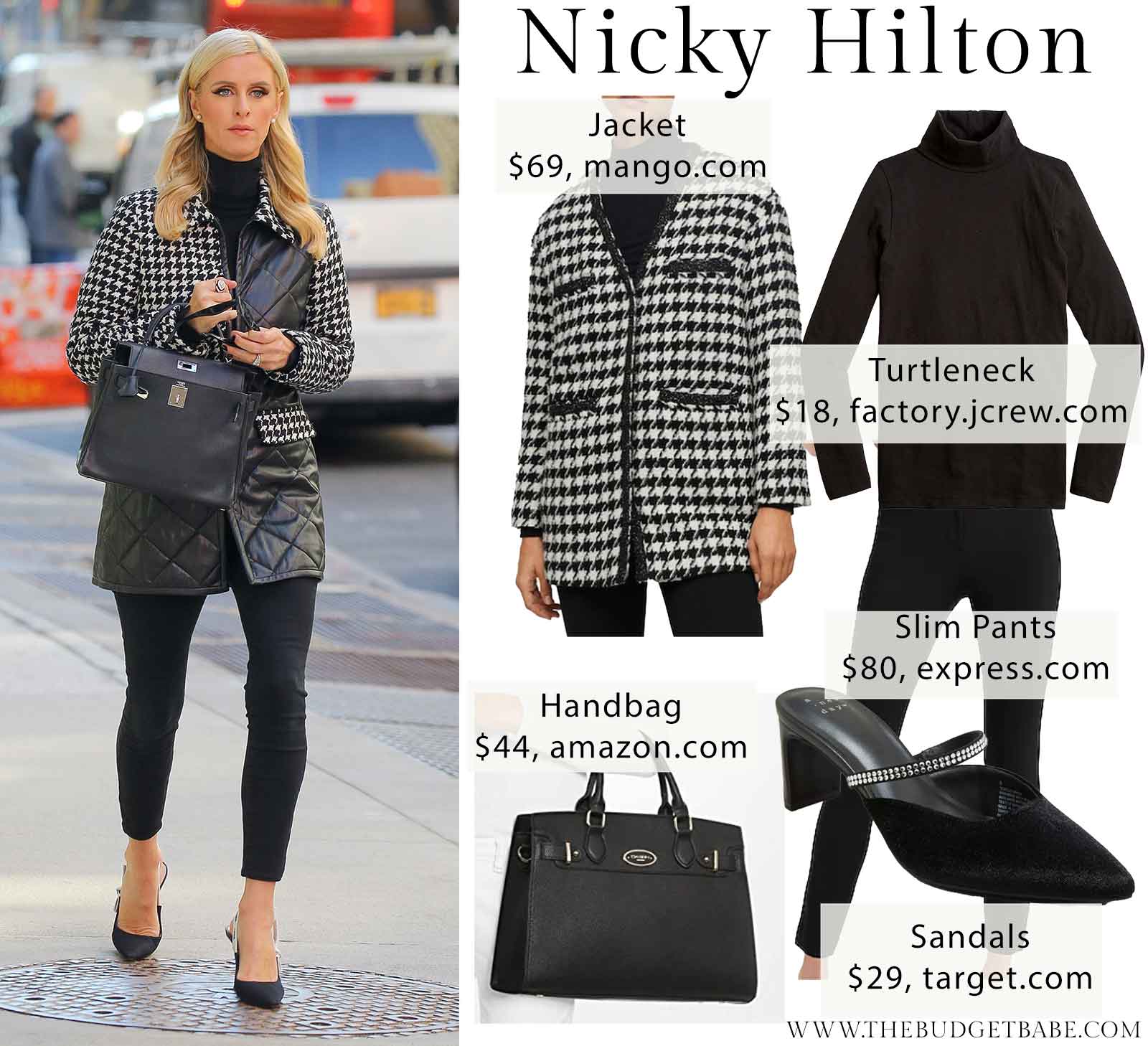 Nicky Hilton's houndstooth jacket look for less