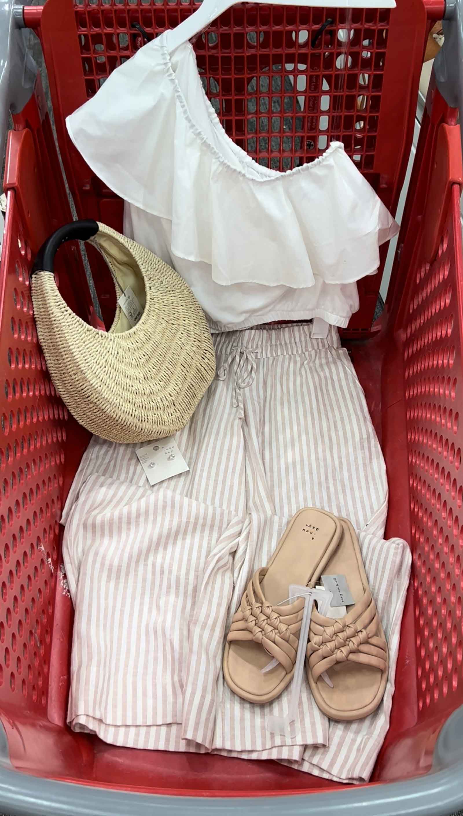 Target outfit idea with wide leg linen pants and one shoulder ruffle top