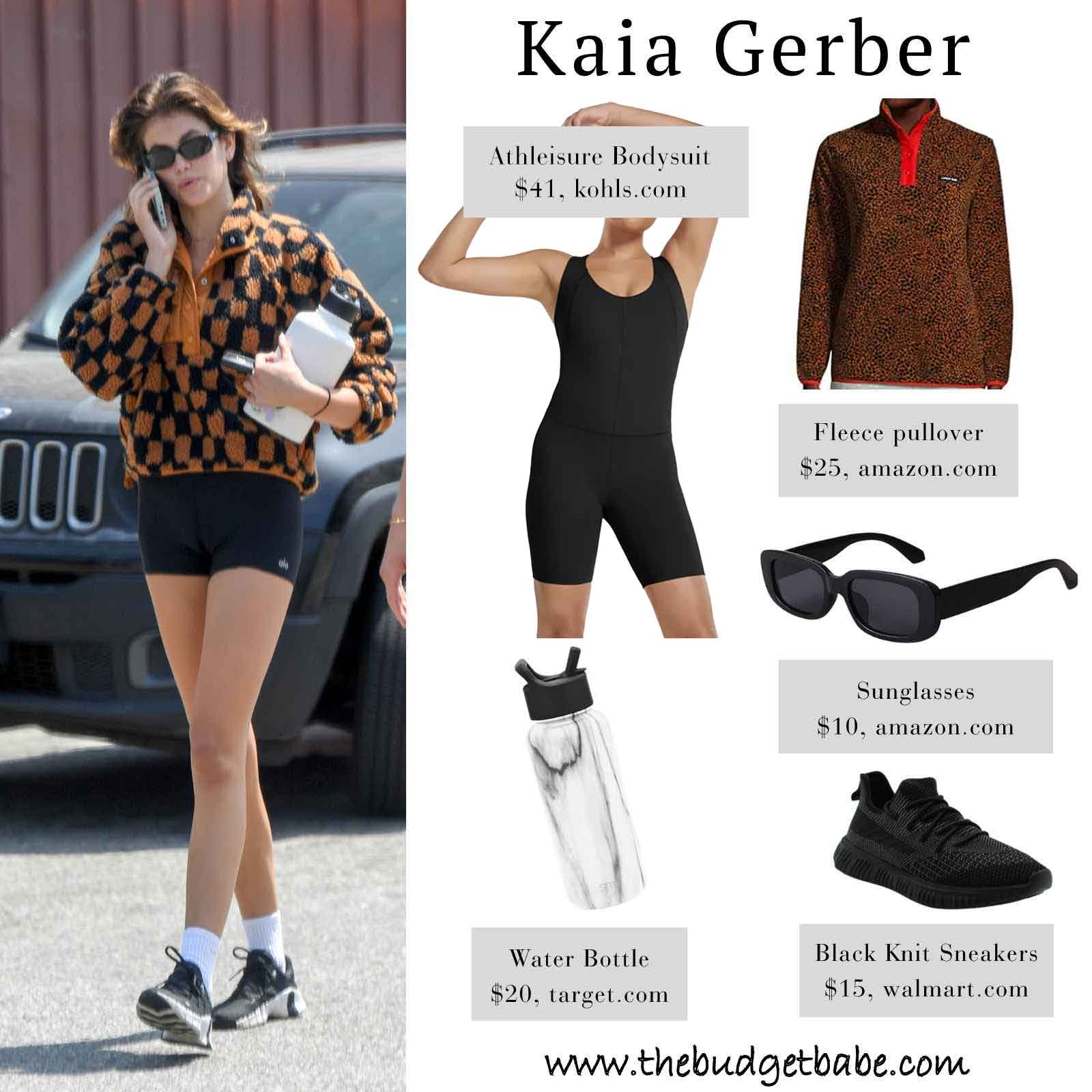 Kaia Gerber's Free People checkered quarter zip fleece pullover look for less