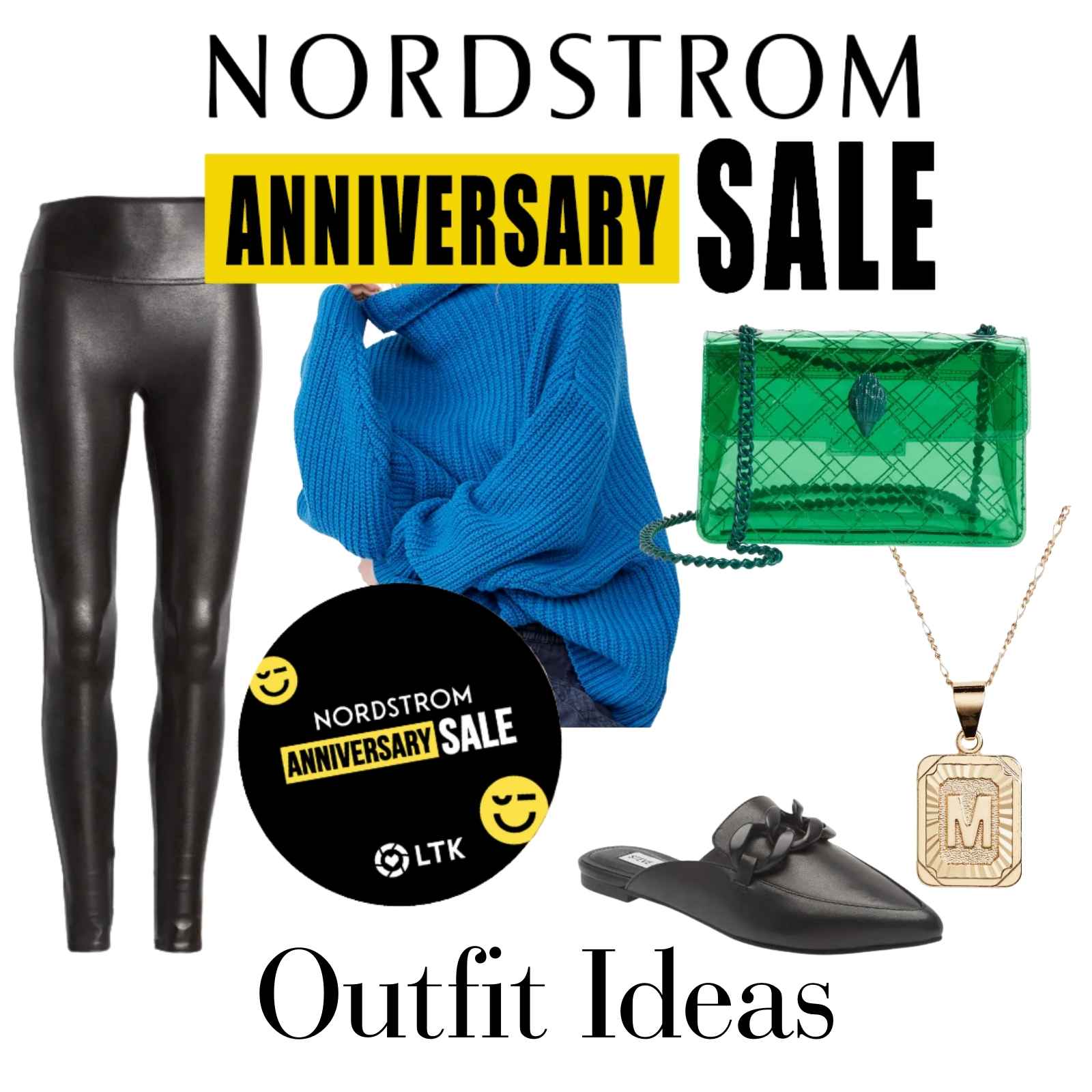Outfit ideas from Nordstrom Anniversary Sale - blue turtleneck, black faux leather leggings